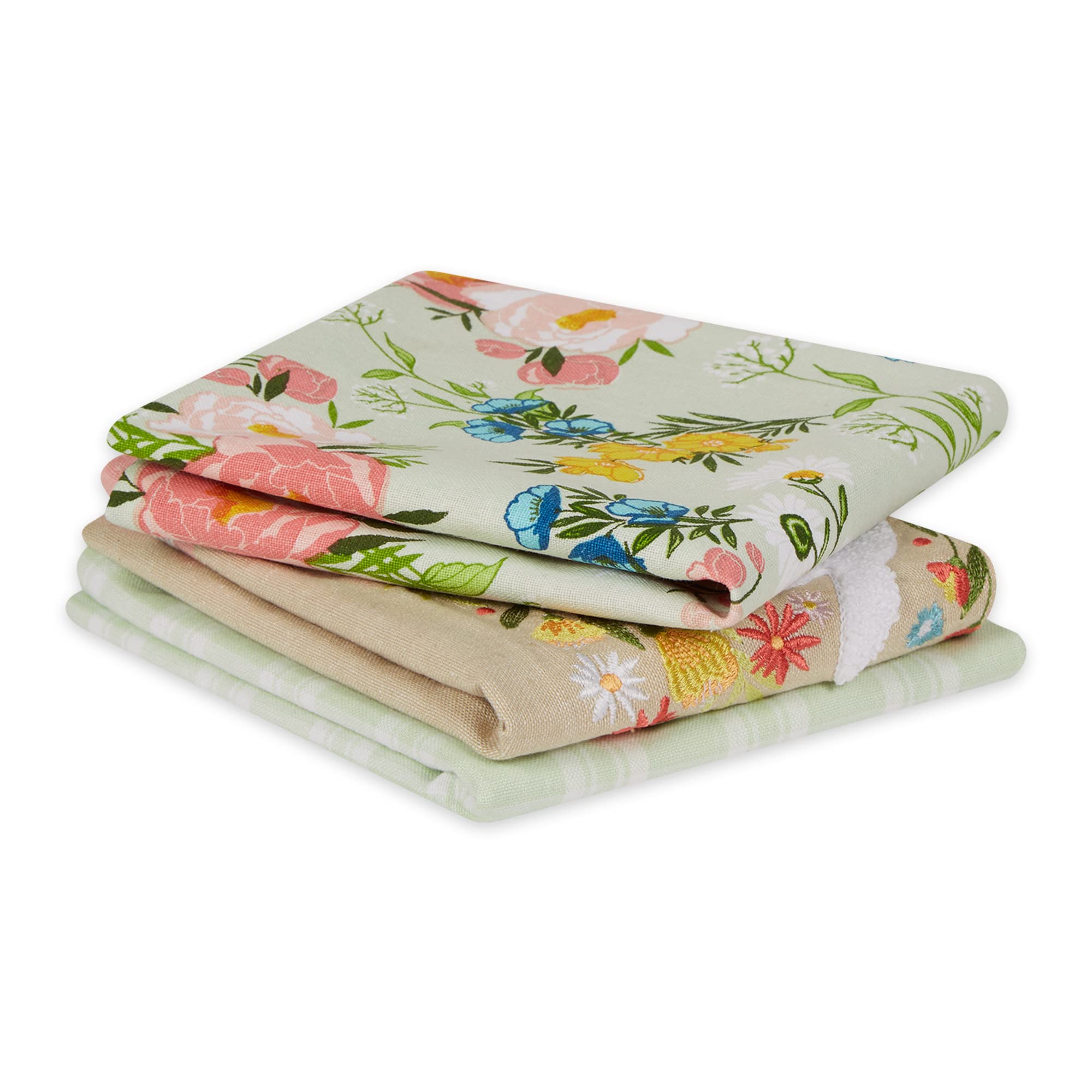 Dii Cottontail Cottage Spring Kitchen Collection, Dishtowel Set, 18X28, Floral Meadow, 3 Count