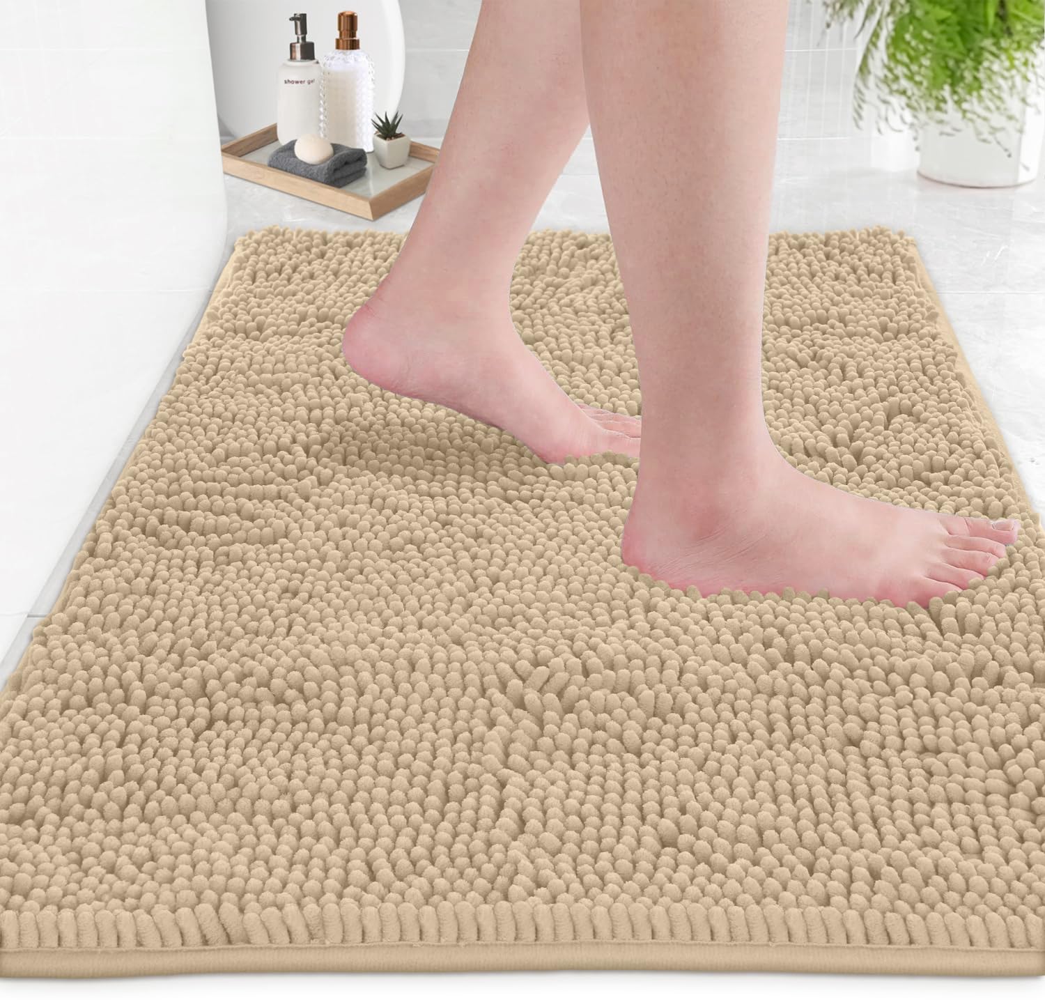 LuxUrux Birch Bathroom Rugs  Luxury Bath Mat-Extra-Soft Plush Bathroom Rug 1 ' ' Chenille Microfiber  Super Absorbent Shaggy Bath Rug. 24 ' ' x 17 ' '.