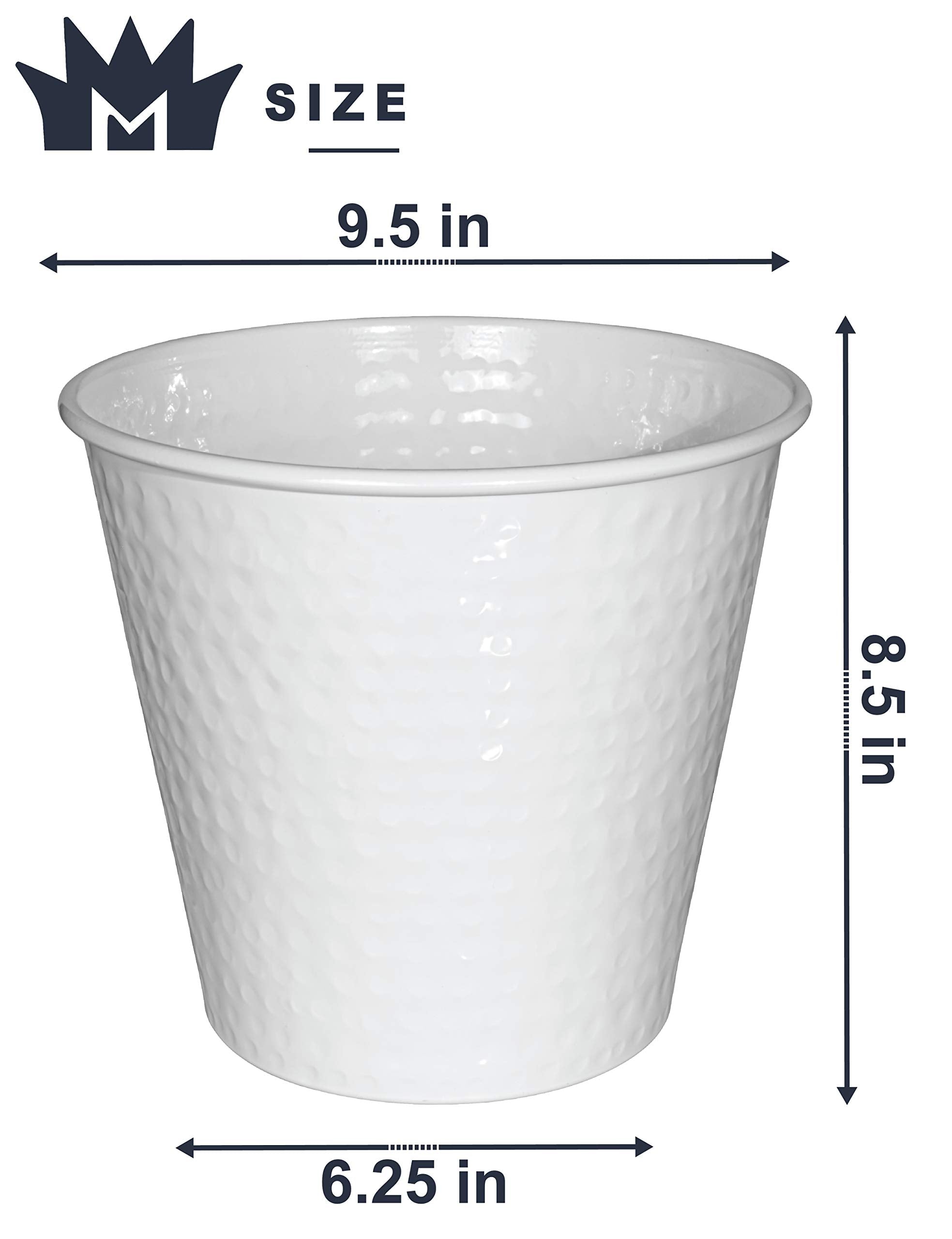 Monarch Abode Metal Wastebasket Trash Can, Hand Hammered, Bathroom Decor, White