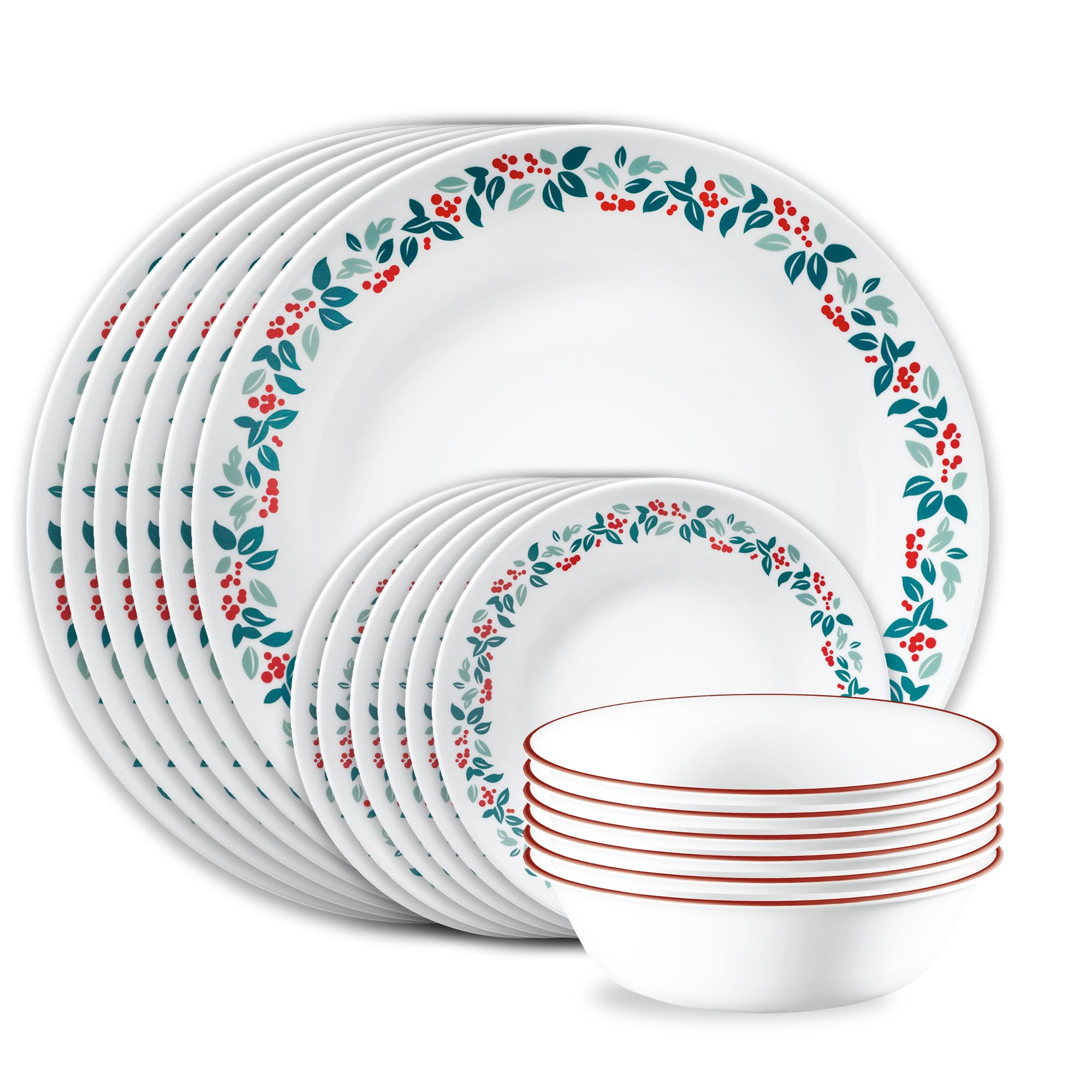 Corelle Vitrelle 18-Piece Christmas Service for 6 Dinnerware Set, Triple Layer Glass and Chip Resistant, Lightweight Round Holid