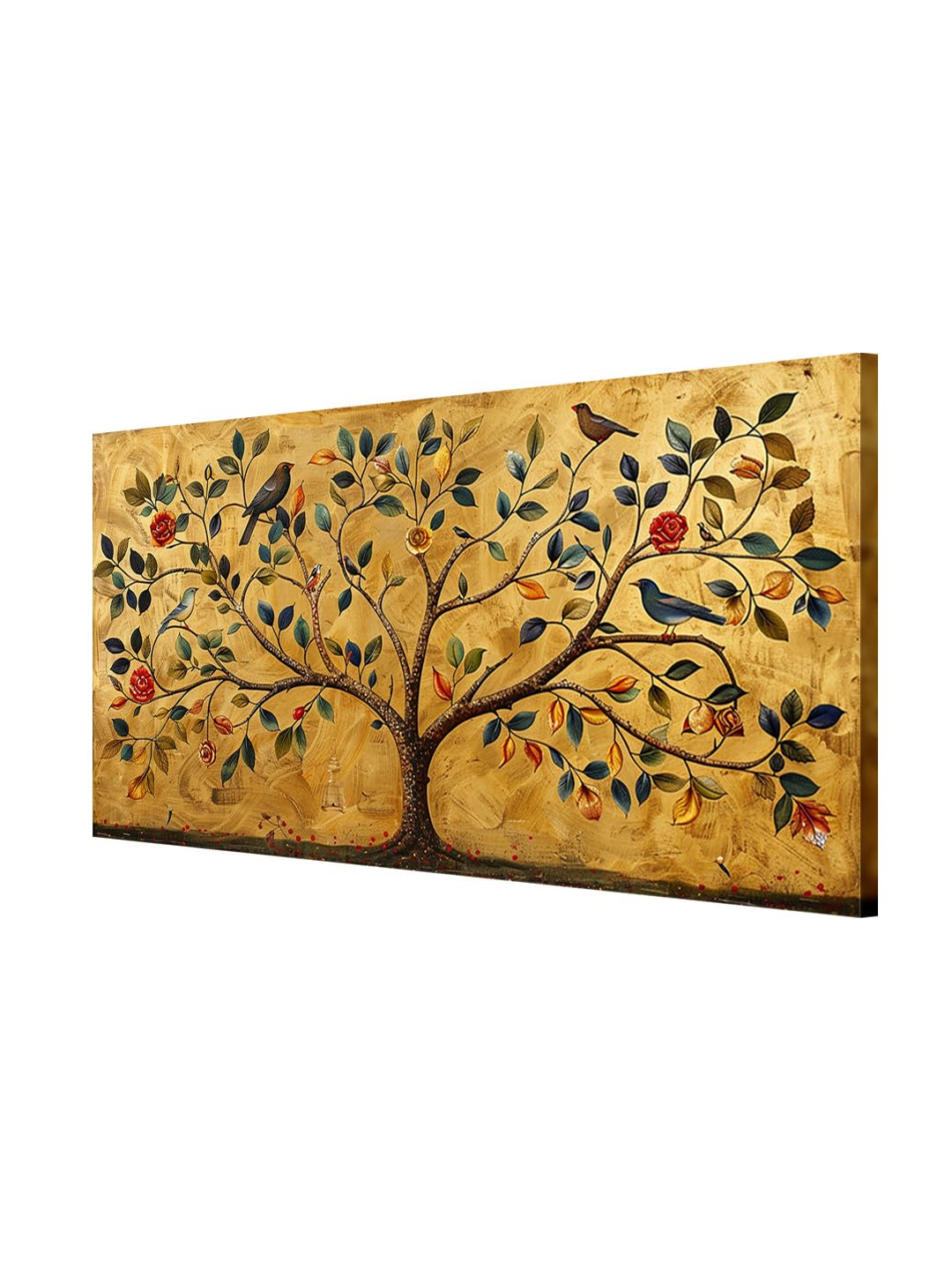 999Store Golden Tree Of Life Canvas Painting - 24X48 Inches Framed Art, Elegant Symbolic Wall Decor (Flp24480717)