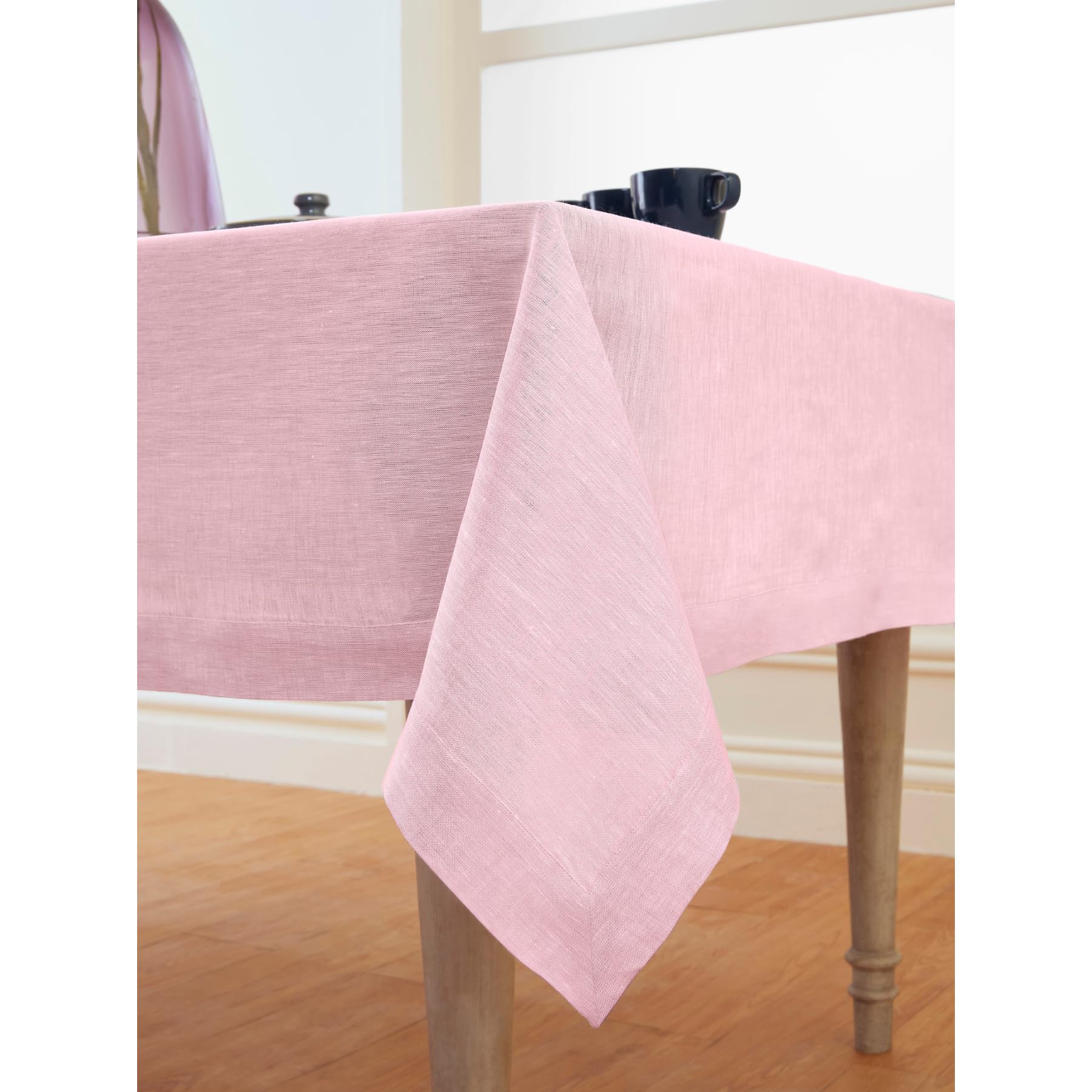 Solino Home Linen Tablecloth 120'' L X 60'' W Inch - 100% Pure Linen Bubblegum Pink Table Cloth For Rectangle Tables - Athena, M