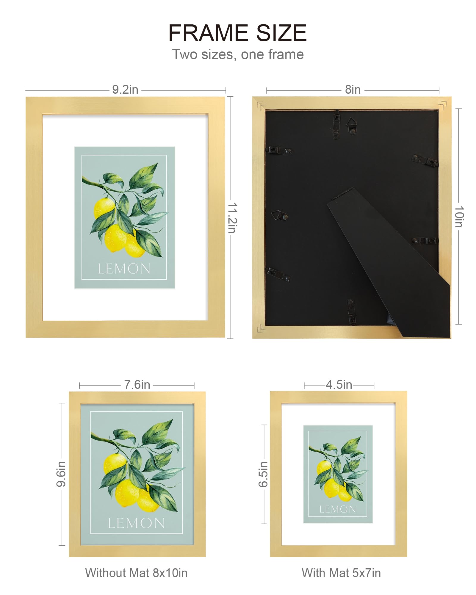 Hongkee 8x10 Picture Frame (4 Pack, Gold) Made of Real Glass and Wooden Frame - Display Pictures 5x7 with Mat or 8x10 Without Ma