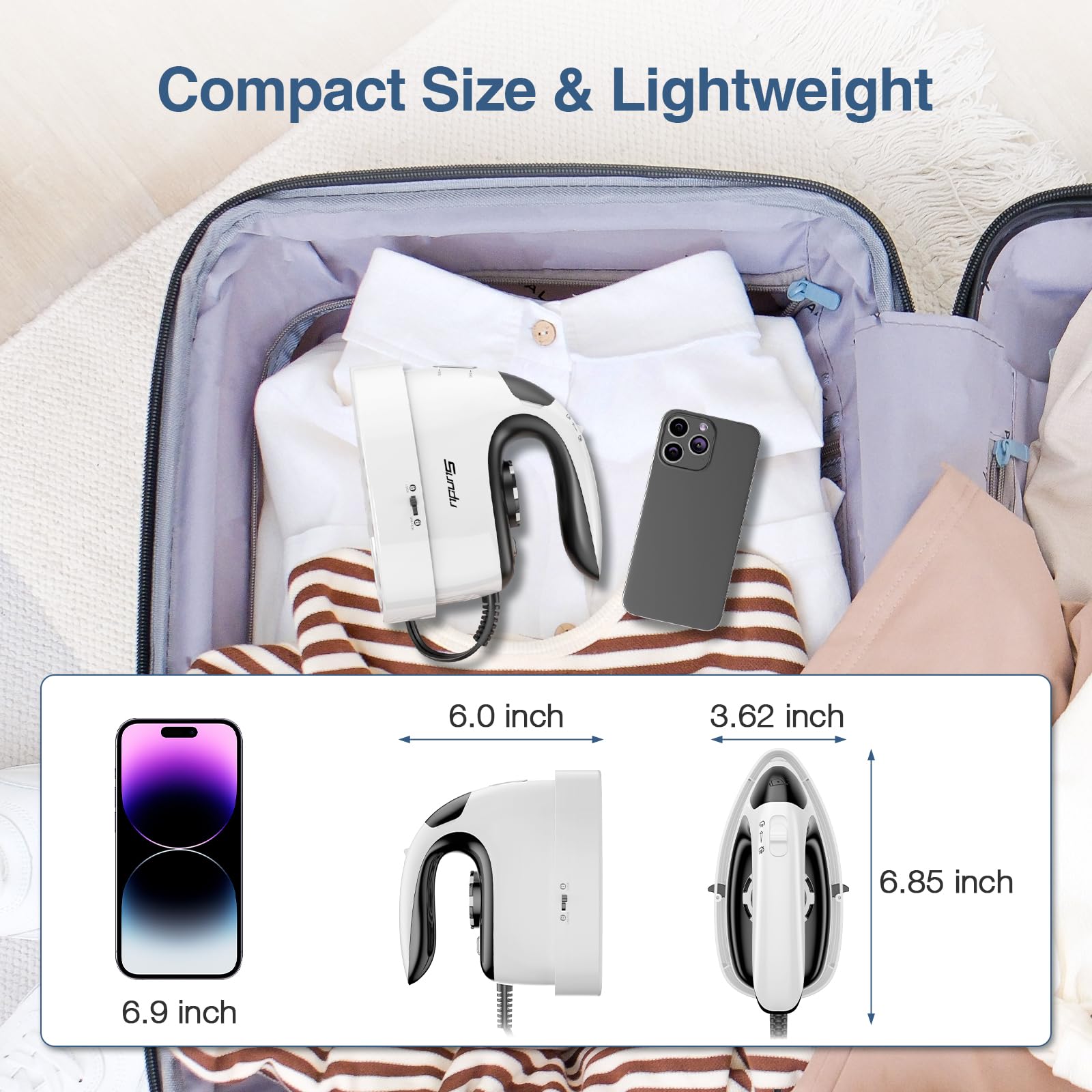 Sundu Mini Iron With Steam,Travel Iron Portable Non-Stick Soleplate Steam Samll Iron For Quilting & Sewing,300 Microsteam Holes,