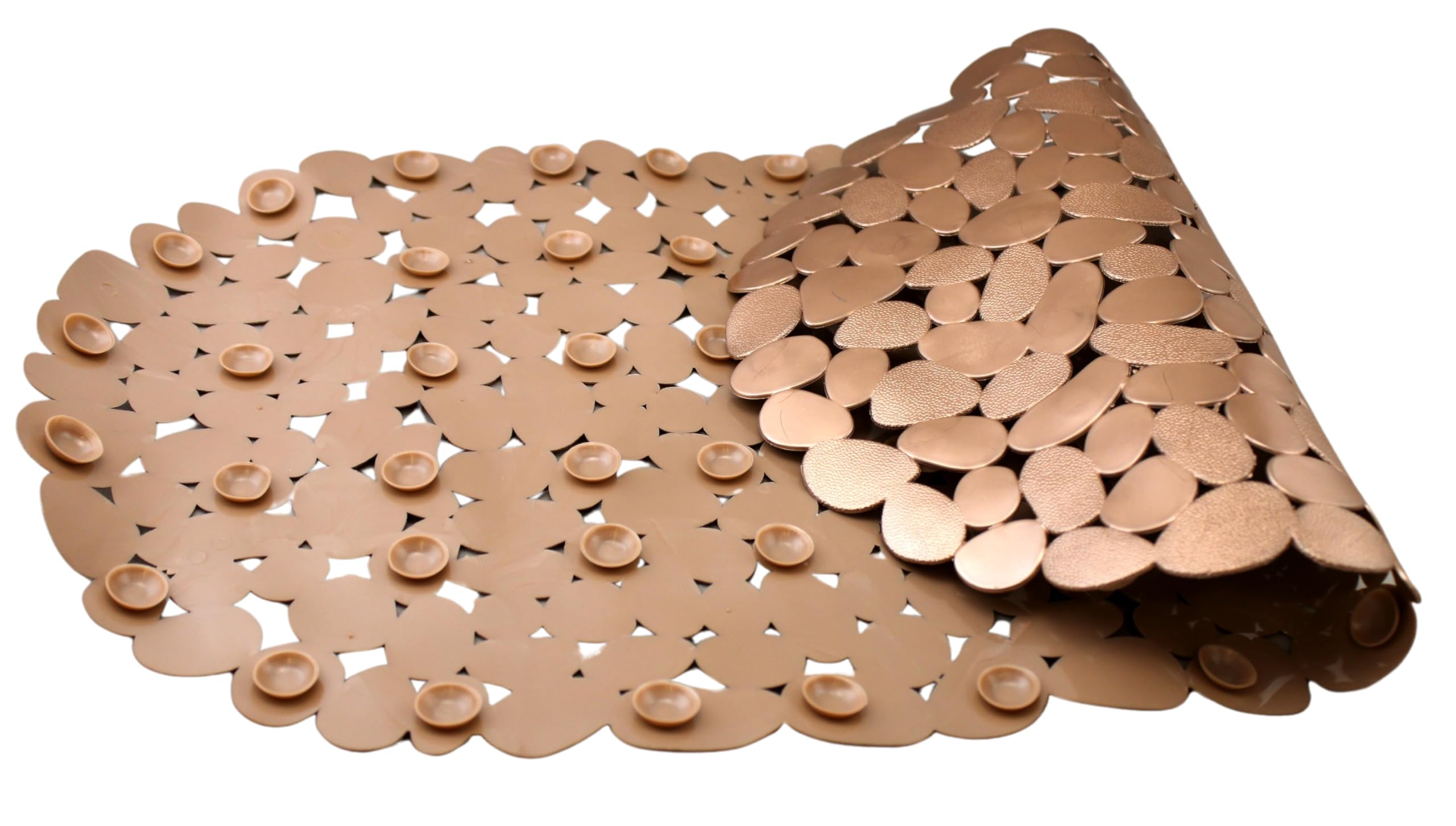 Dependable Industries inc. Essentials Nonslip Metallic Pebble Bathtub Mat with Suction Cups 26.5'' x 14'' (Rose Gold)