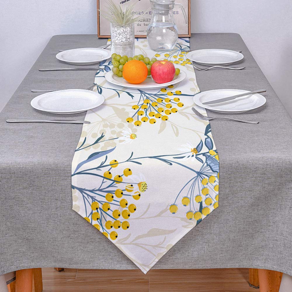 Hellowink 13X70Inch Burlap Table Runners, Vintage Floral Plant, Cotton Linens Table Runner Cloth For Wedding Dinning Room Partie