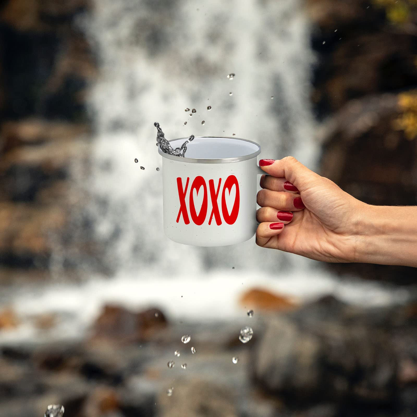 Valentine'S Day Gift And Home Decor - Xoxo Enamel Camping Coffee Mug, 15 Ounce Tin Cup (White)