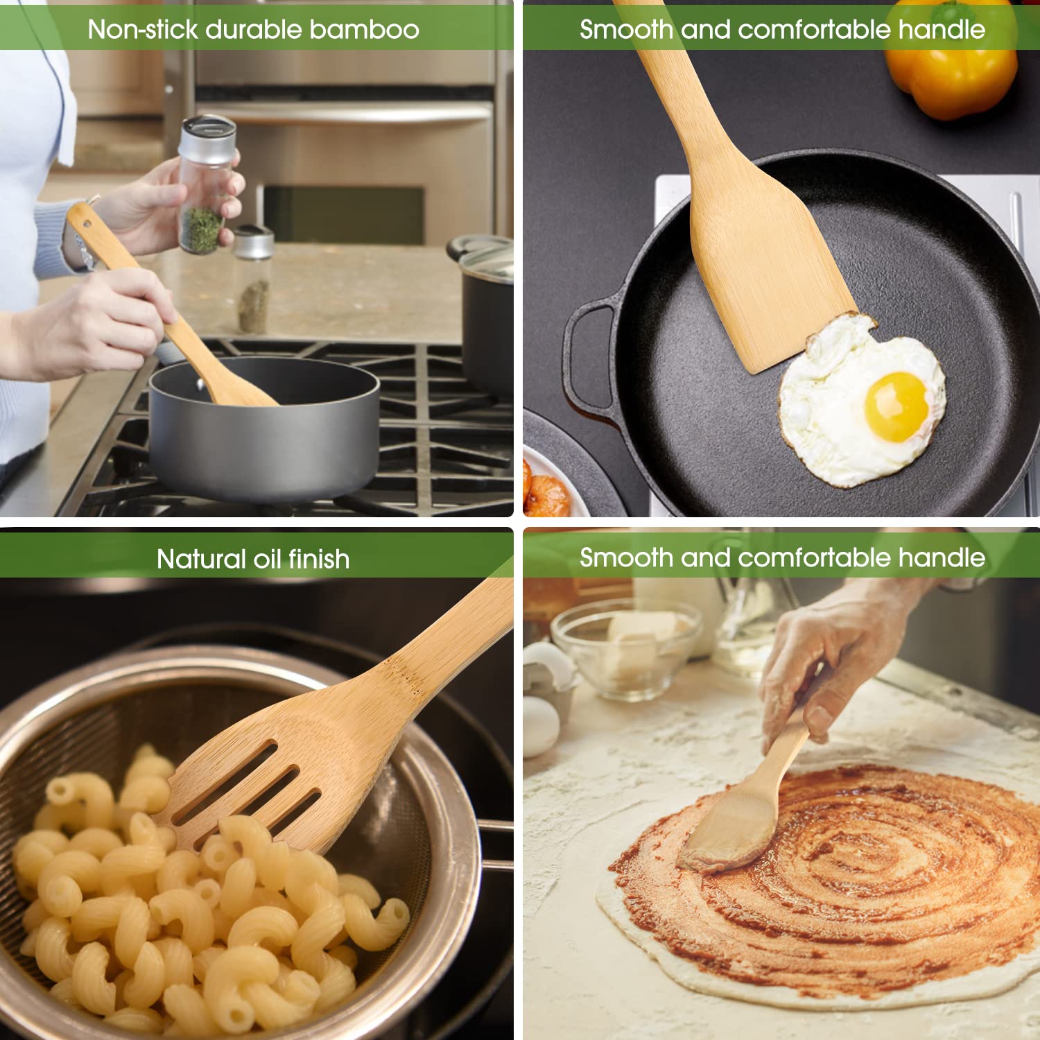 Lorisarm 12 Wooden Spoons Spatulas For Cooking 6-Piece Bamboo Utensil Set