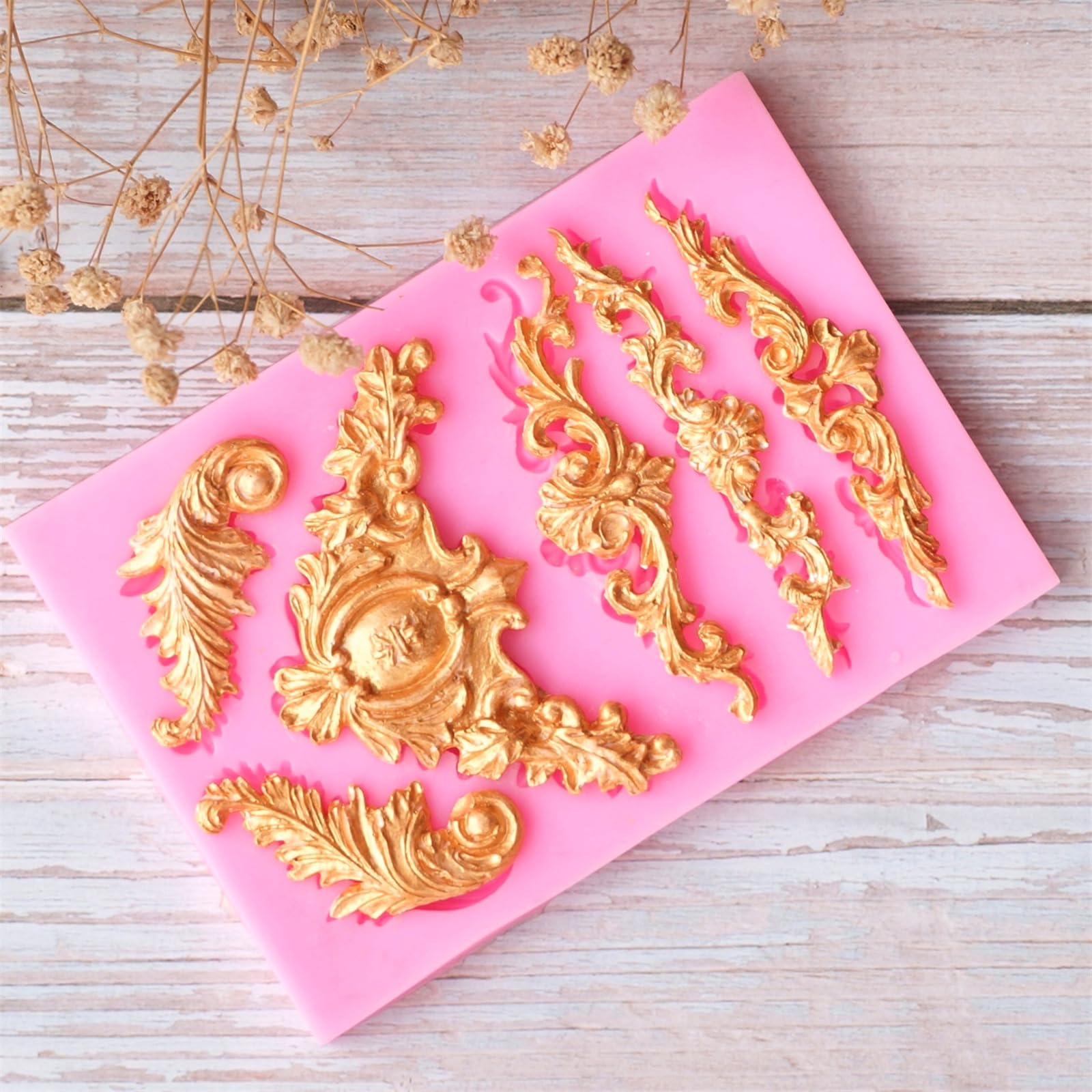 Joersh 3Pcs Baroque Silicone Molds Scroll Silicone Baroque Mold Clay Molds Border Fondant Molds Candy Chocolate Molds For Weddin