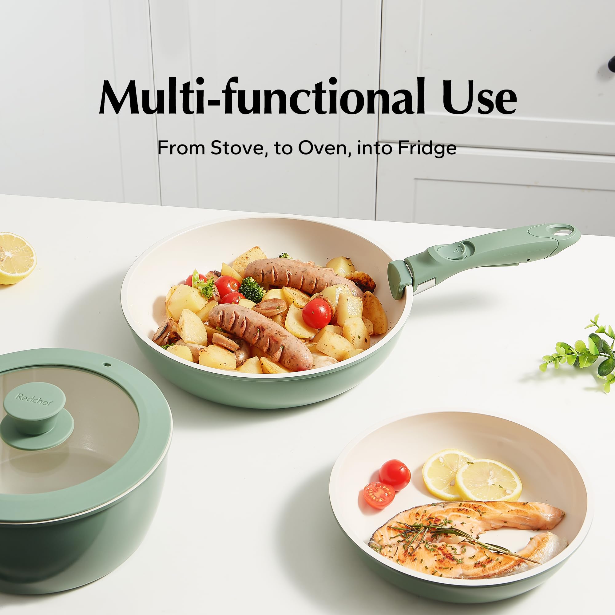 Redchef Removable Handle Cookware Replacement - Universal Pot Handle, Green, Silicone, Model REDCHEF HANDLE