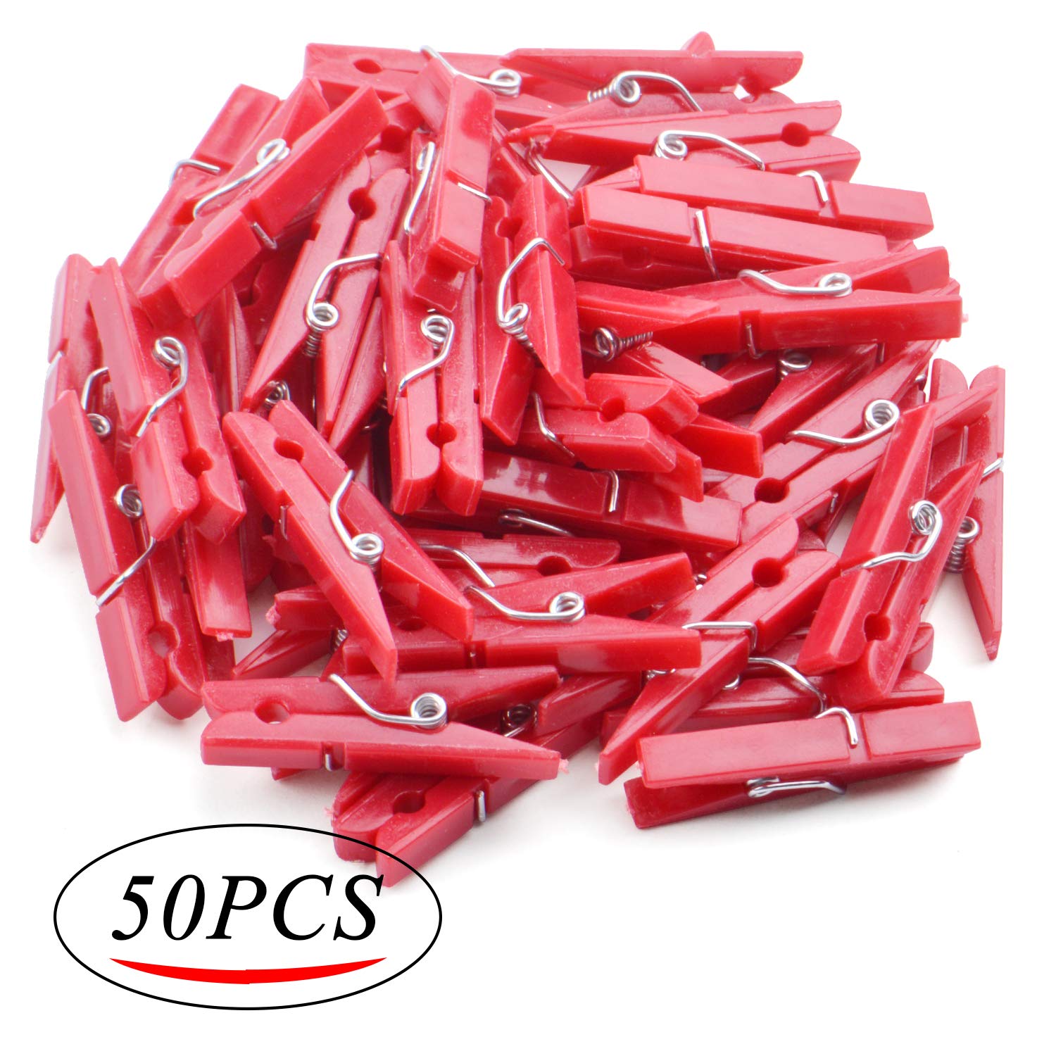 Jdesun 50 Pieces Photo Clips Mini Plastic Picture Paper Clip Clothespins Peg for Office Home Arts(Red)