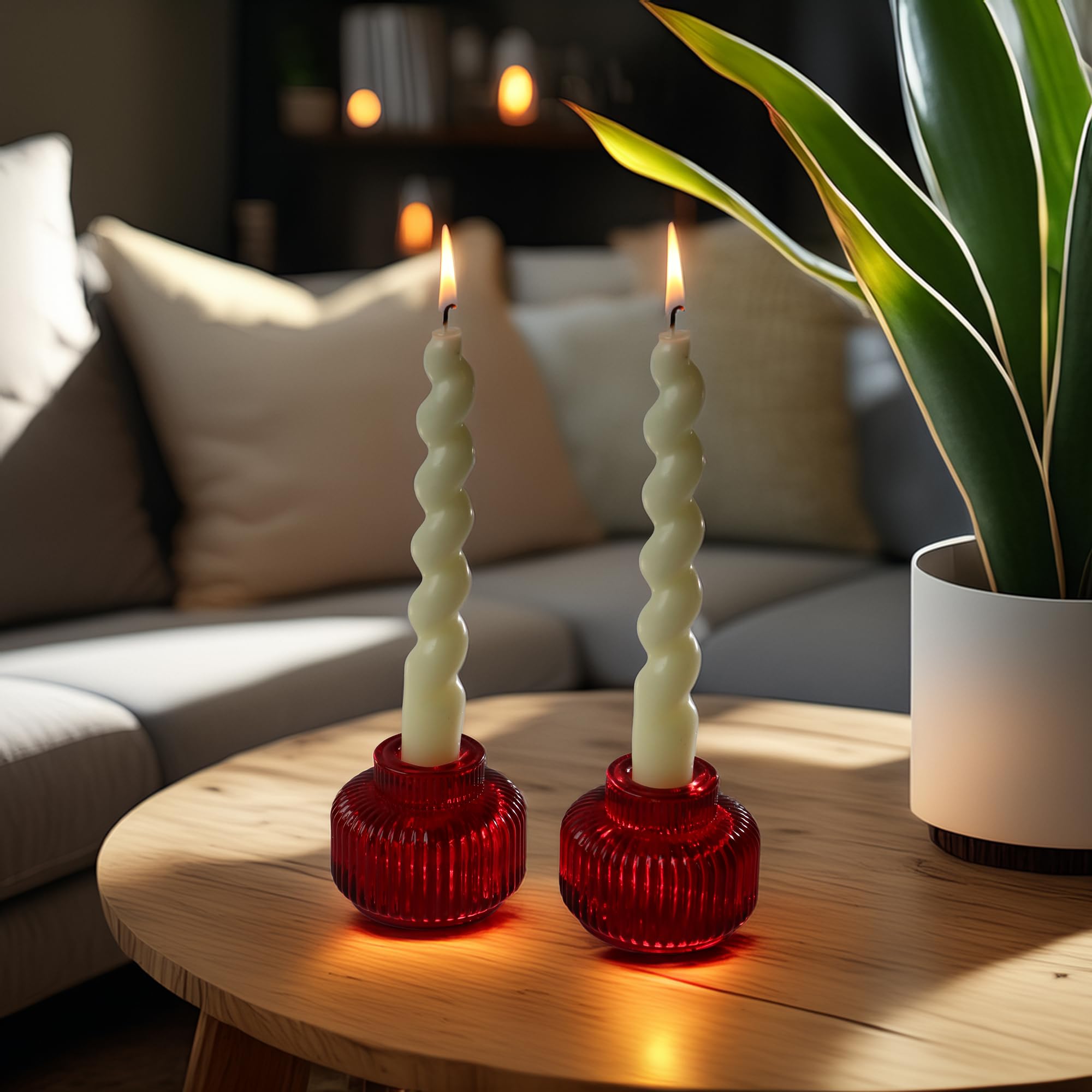 Kate Aspen Red Ribbed Taper Candle Holders for Candlesticks Set of 4, Candlestick Holders, Votive Candle Holder Decor, Red Kitch