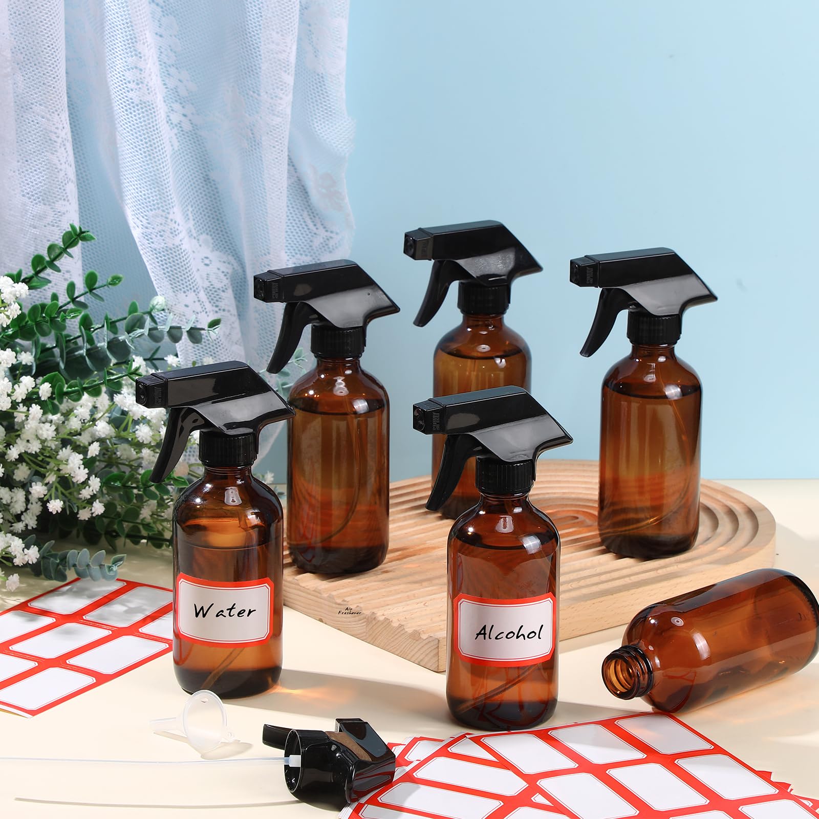 Norme 24 Pcs Glass Spray Bottles 8 Oz Spray Bottles With Funnels And Labels Refillable Cosmetic Empty Spray Bottles With Trigger