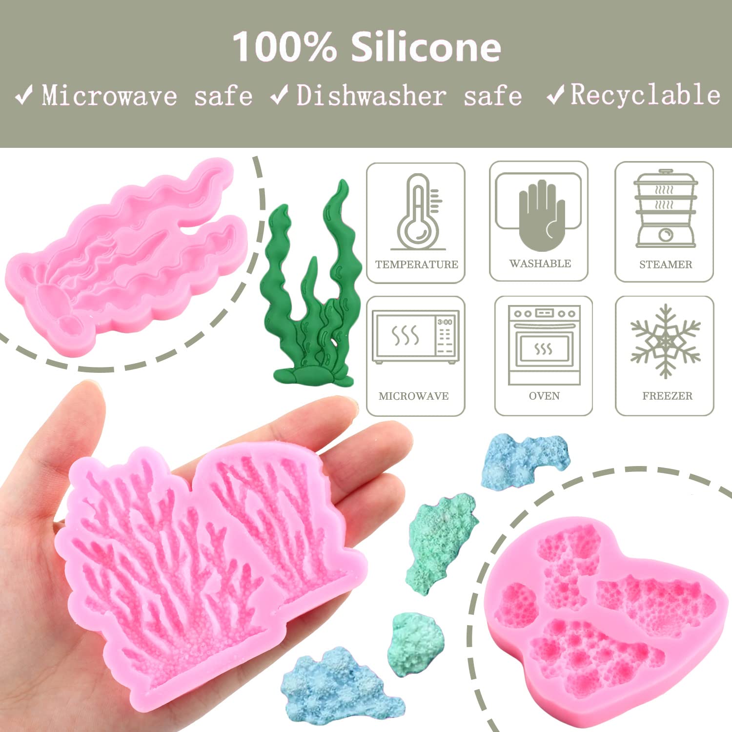 Zixiang Marine Theme Fondant Molds Sea Turtle Seashell Conch Seaweed Coral Silicone Molds For Cake Decorating Cupcake Topper Cho