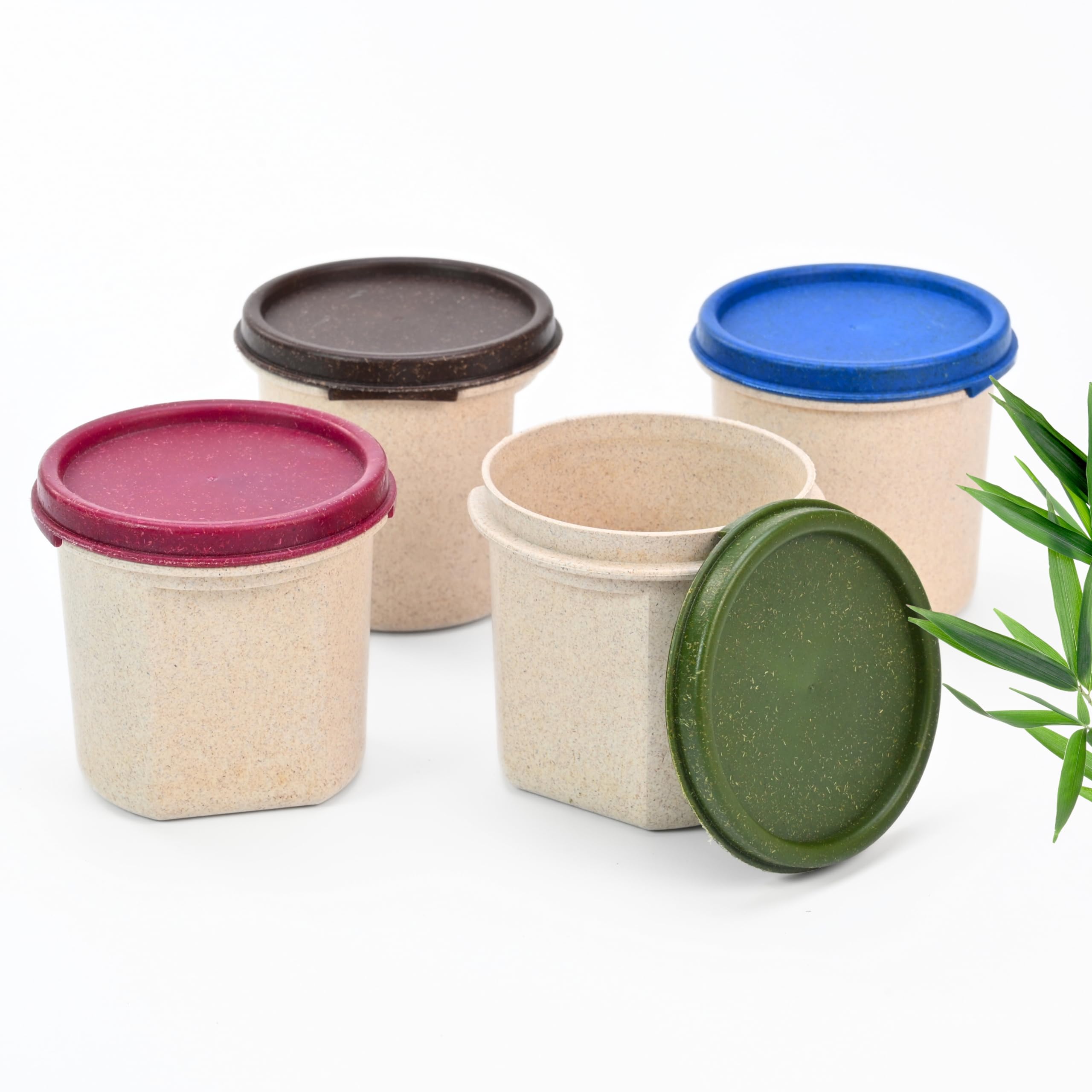 Eha Earth Friendly Storage Containers For Kitchen With Lid | Kitchen Containers Set Of 4 | 350 Ml | Made With Rice Husk | Microw