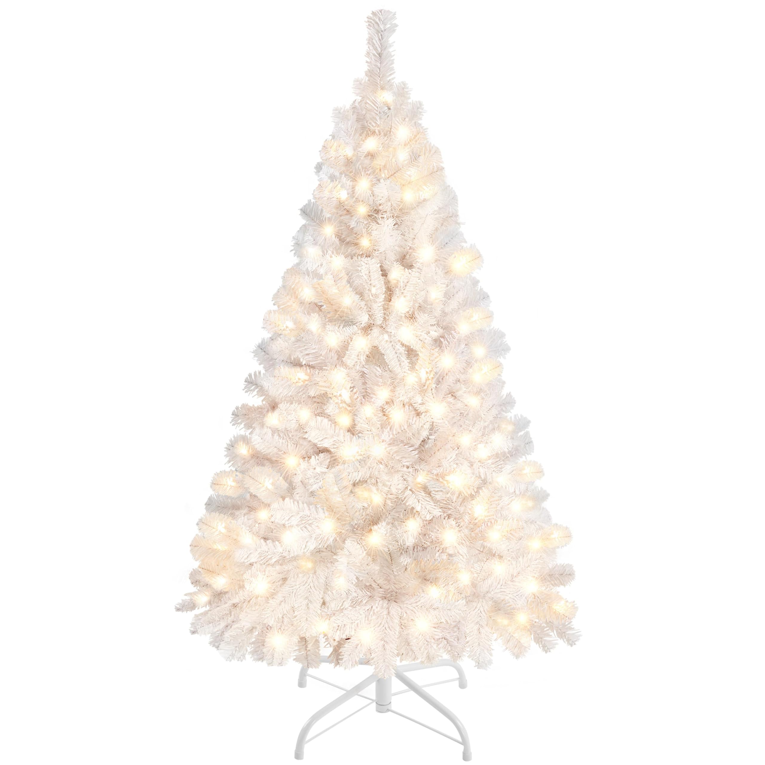 Yaheetech 4ft Pre-lit Spruce Artificial Hinged Christmas Pine Tree Prelighted Xmas Tree for Home Party Holiday Decoration with 7