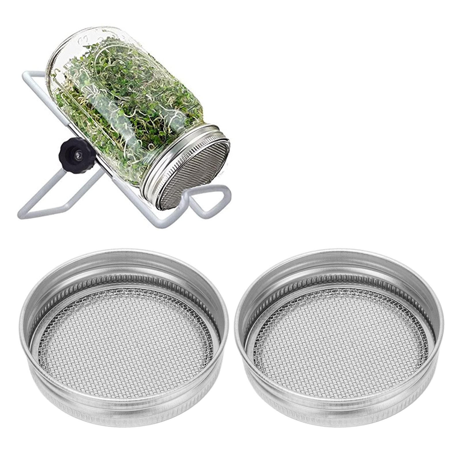 Sprouting Lids, 2Pcs Multi-Purpose Tea Coffee Filter Household Stainless Steel Seeds Sprouting Lids For Mason Jar, Wide Mouth Ma