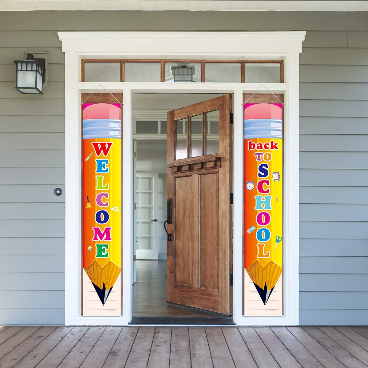 Welcome Back To School Party Decorations Porch Sign Hanging Backdrop Banner 2024 - First Day Of School Party Supplies Classroom
