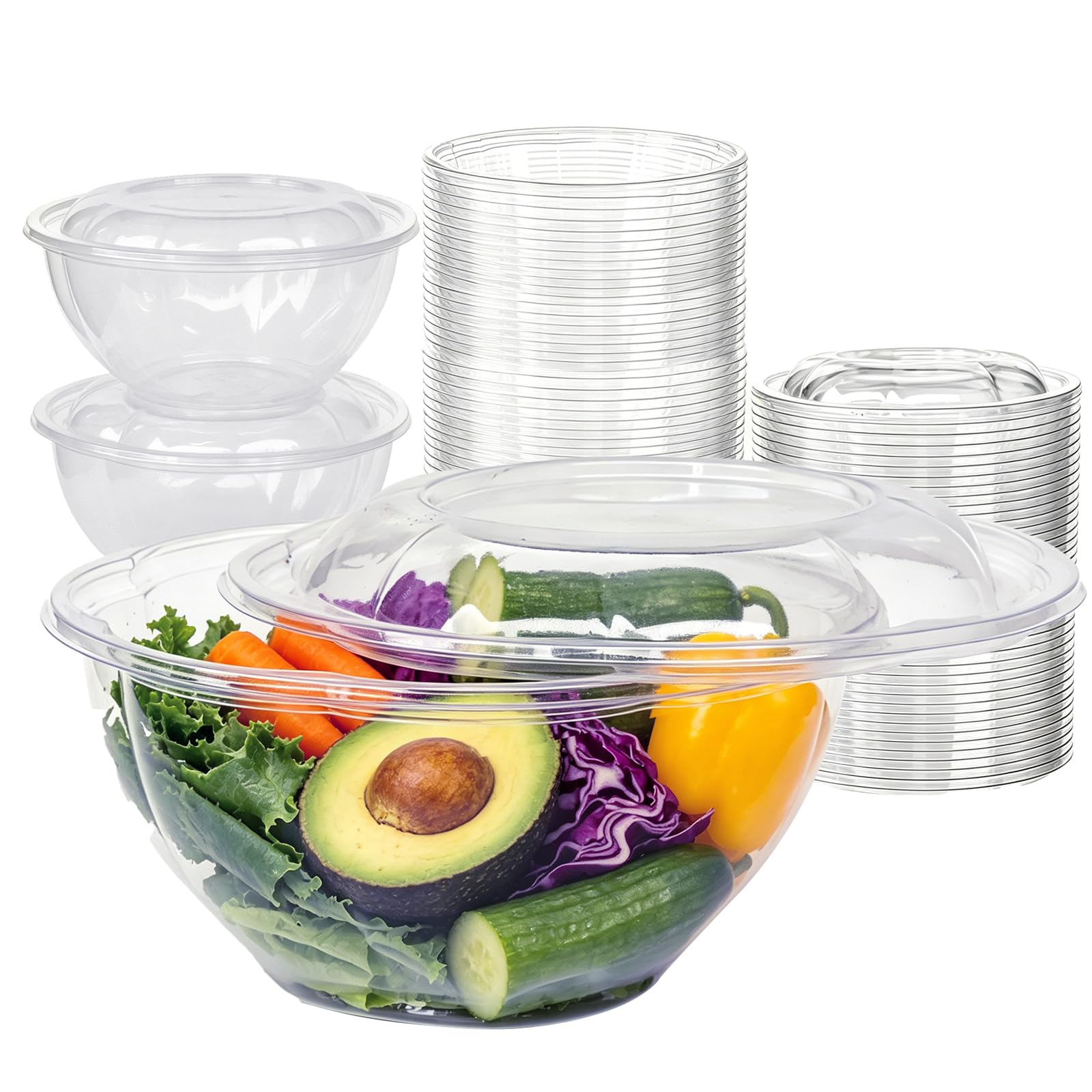 HcnYcr 50PCS 32oz Disposable Salad Bowls with Lids, ToGo Lunch Bowls, Medium Takeout Bowls with Secure Snap Lids for Fruit Sala