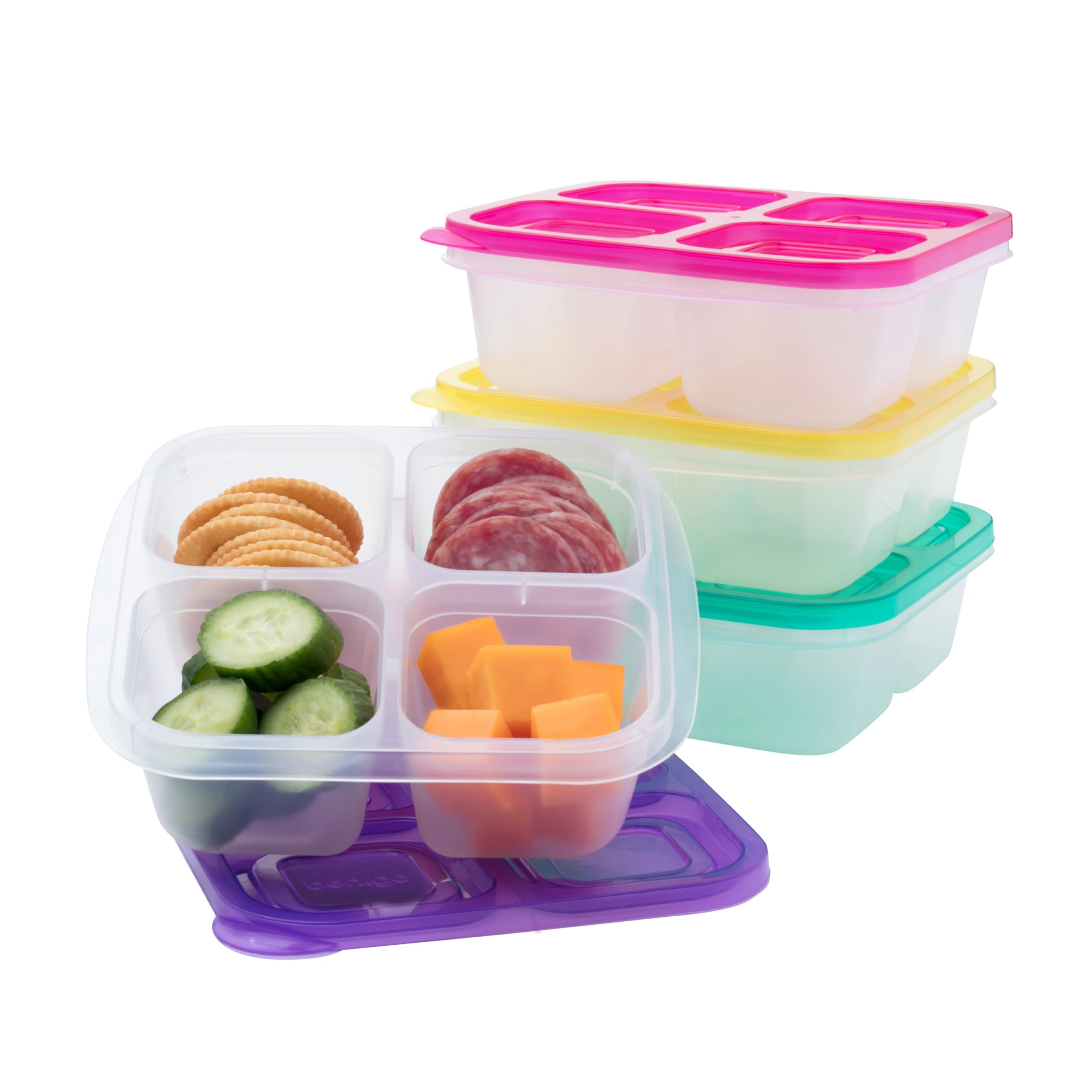 Bentgo Easyboxes 4-Compartment Snack Containers - 8-Piece Set with 4 Trays & 4 Custom-Fit Lids to Seal in Freshness - Reusable F