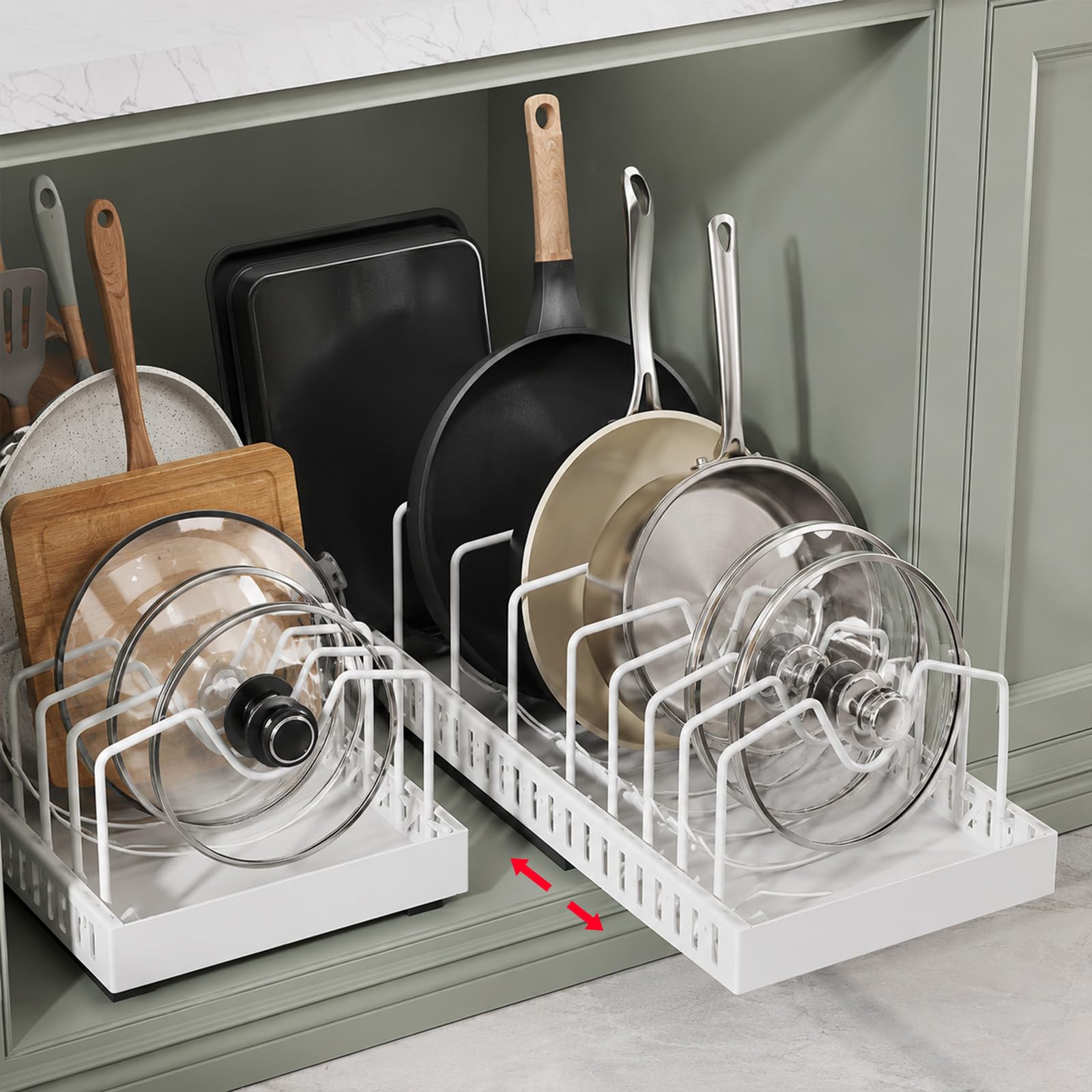 KongTiva 2 Pack Pull Out Pots And Pans Organizer Under Cabinet, Sliding Lid