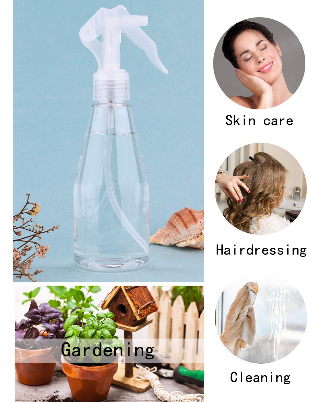 Dedoot Clear Spray Bottle For Hair, Plant Mister Spray Bottle, 2 Pack Empty Small 7Oz Plastic Refillable Trigger Sprayer, Leak P