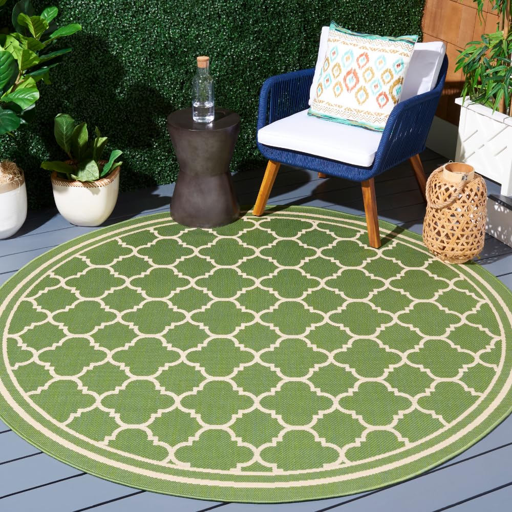 SAFAVIEH Courtyard Collection 67 Round Green/Beige CY6918 Trellis Indoor/ Outdoor Splashproof Easy Scrubbing Patio Backyard Mud
