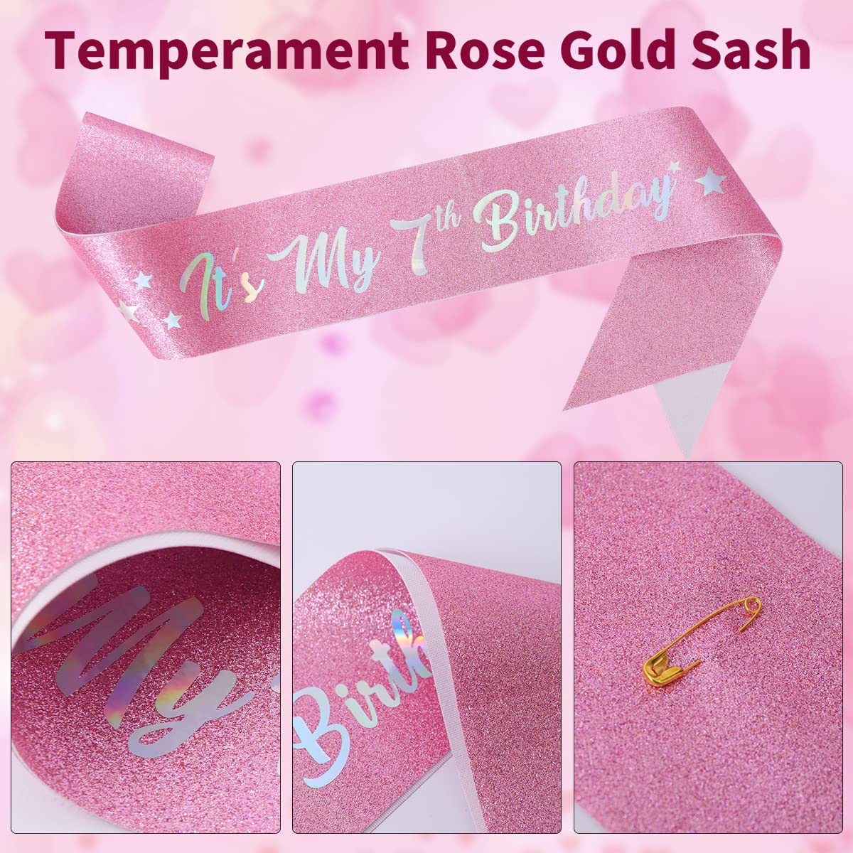 7Th Birthday Candle Sash And Tiara,It'S My 7Th Birthday Sash Rhinestone Crown Happy Birthday Cake Topper Foil 7 Balloon For Girl