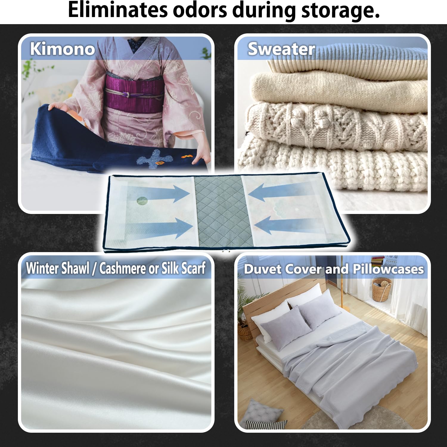 ASTRO Kimono Storage Case, Underbed Storage, 4-Piece Set, Activated Carbon, Zipper Closure, Window, Breathable Non-Woven Fabric,