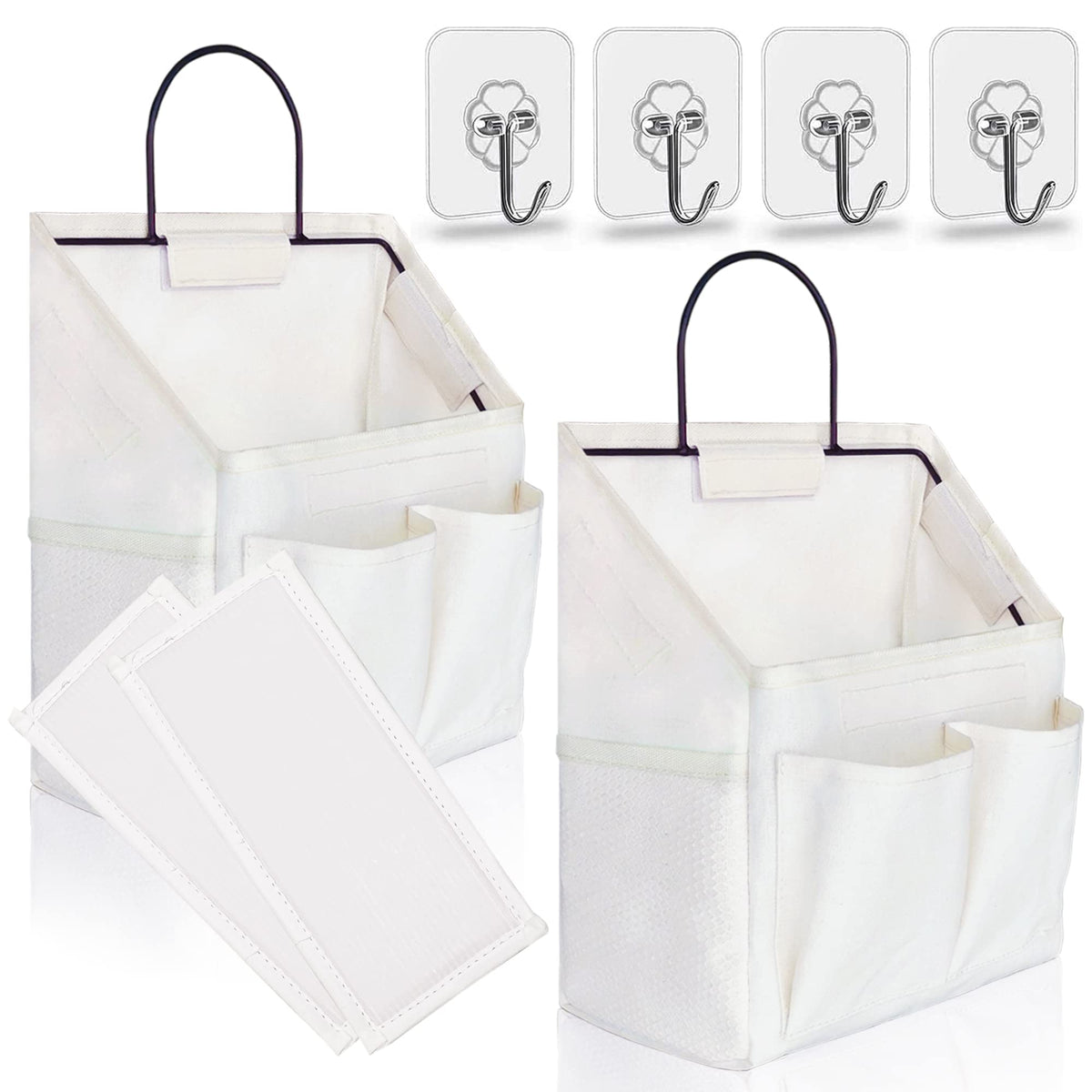 Kanrichu 2Pcs Small Wall Hanging Organizer Bag, Linen Fabric Door Hanging Storage Basket With Pockets, Waterproof Bin For Kitche