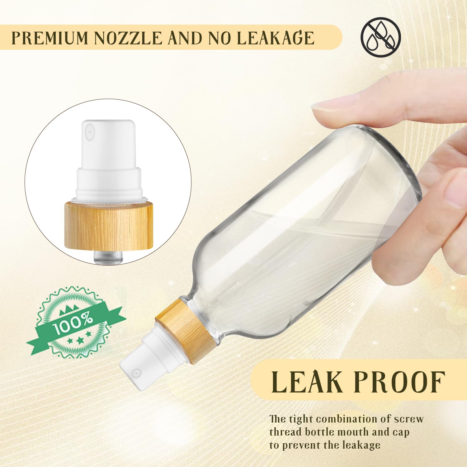 Dmuuudm 4-Pack 4 Oz Glass Spray Bottle With Bamboo Lid,Empty Refillable Fine Mist Atomizer,Leak-Proof Travel Liquid Holder Conta