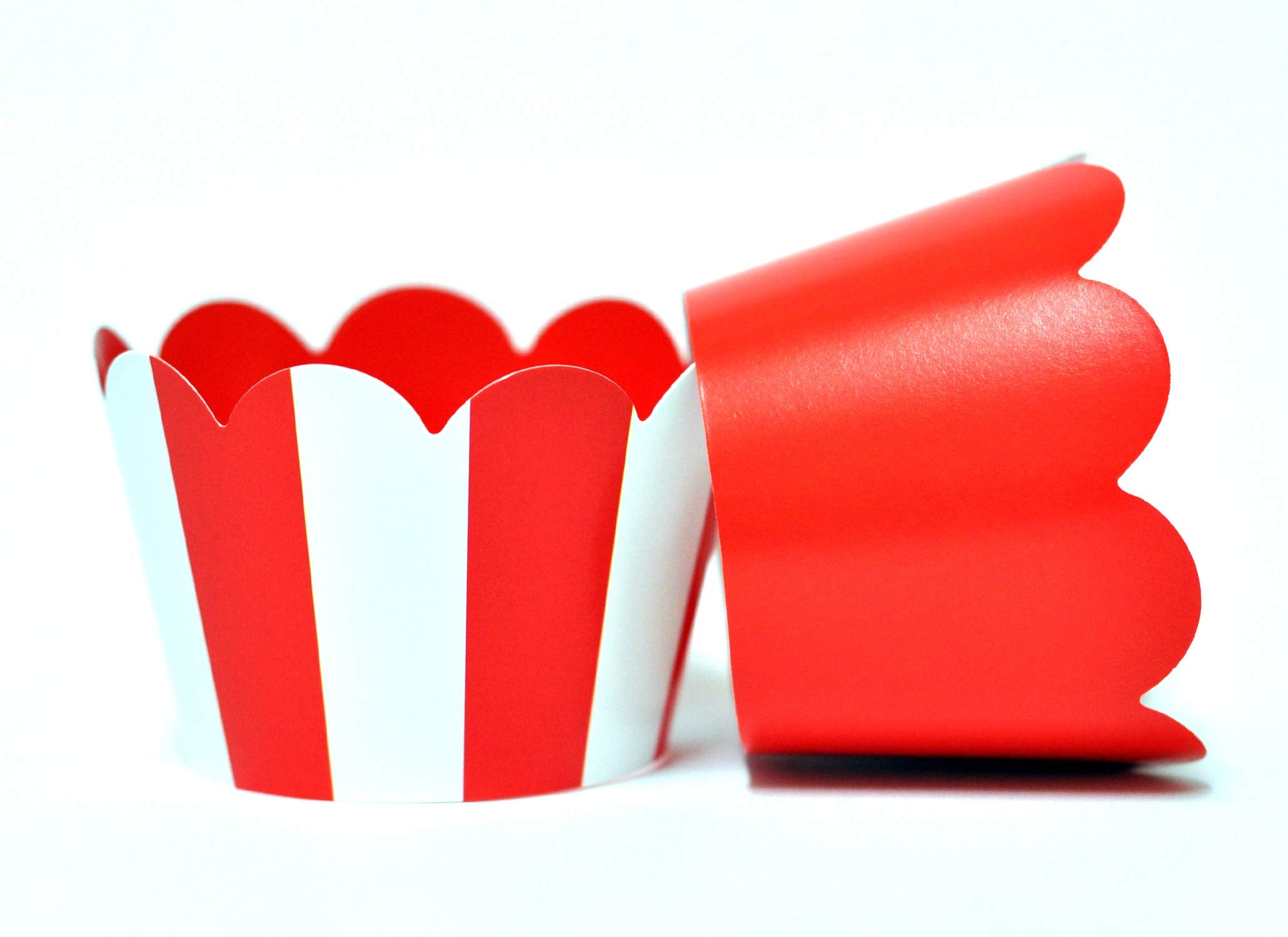Red And White Stripe Cupcake Wrappers For Kids Birthday Parties, Baby Showers, Circus Themed Parties And School Events. Set Of 2
