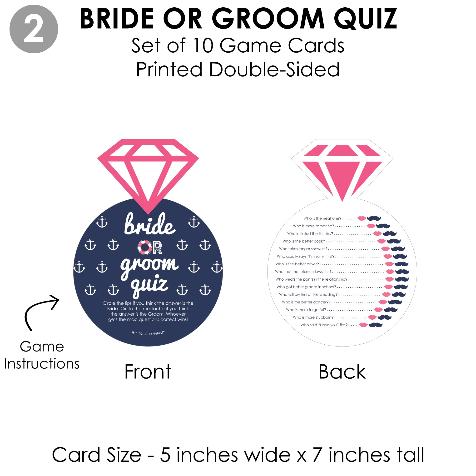 Big Dot Of Happiness Last Sail Before The Veil - 4 Nautical Bridal Shower Games - 10 Cards Each - Gamerific Bundle