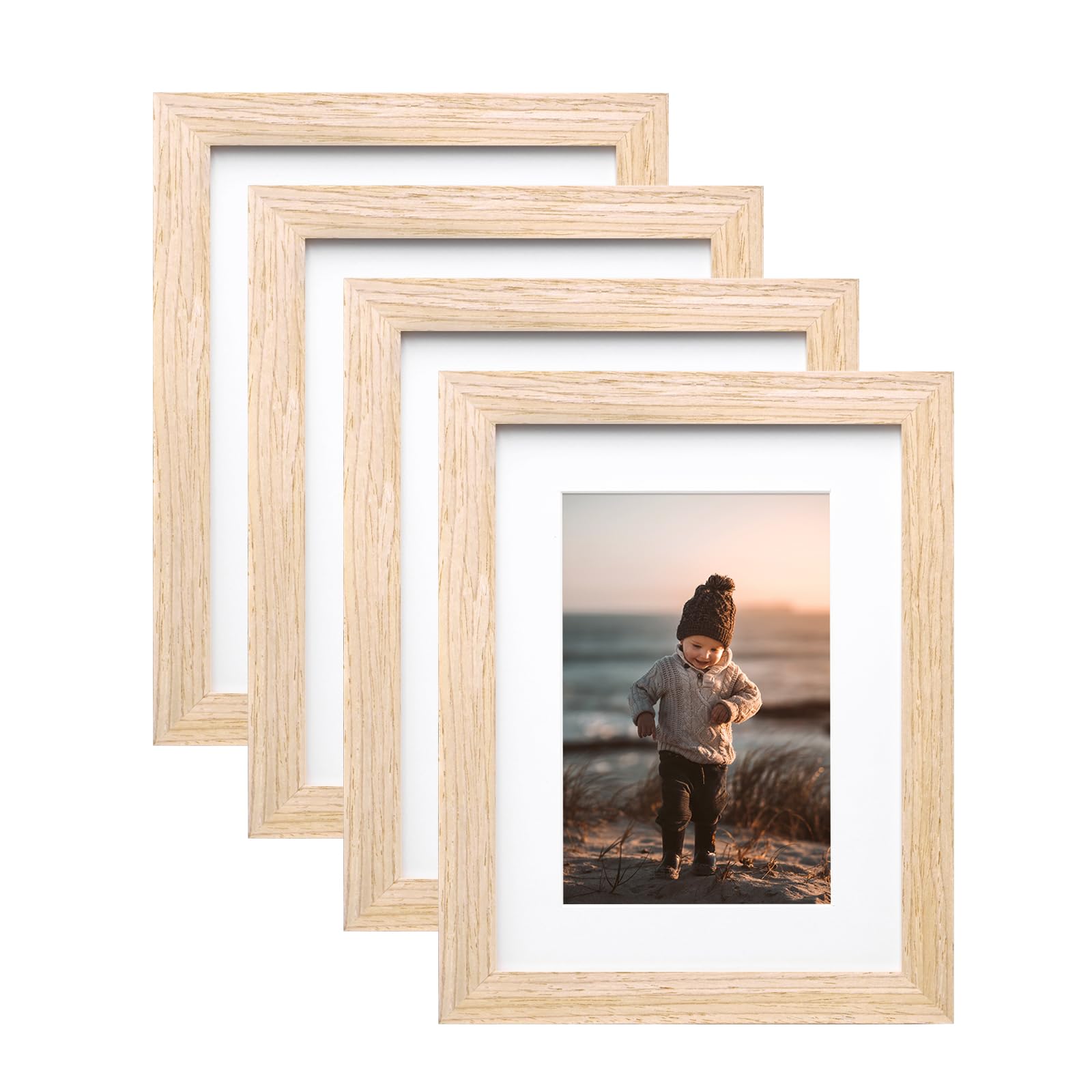 KINLINK 6x8 Picture Frames Natural Wood Frames with Acrylic Plexiglass for Pictures 4x6 with Mat or 6x8 without Mat, Tabletop an