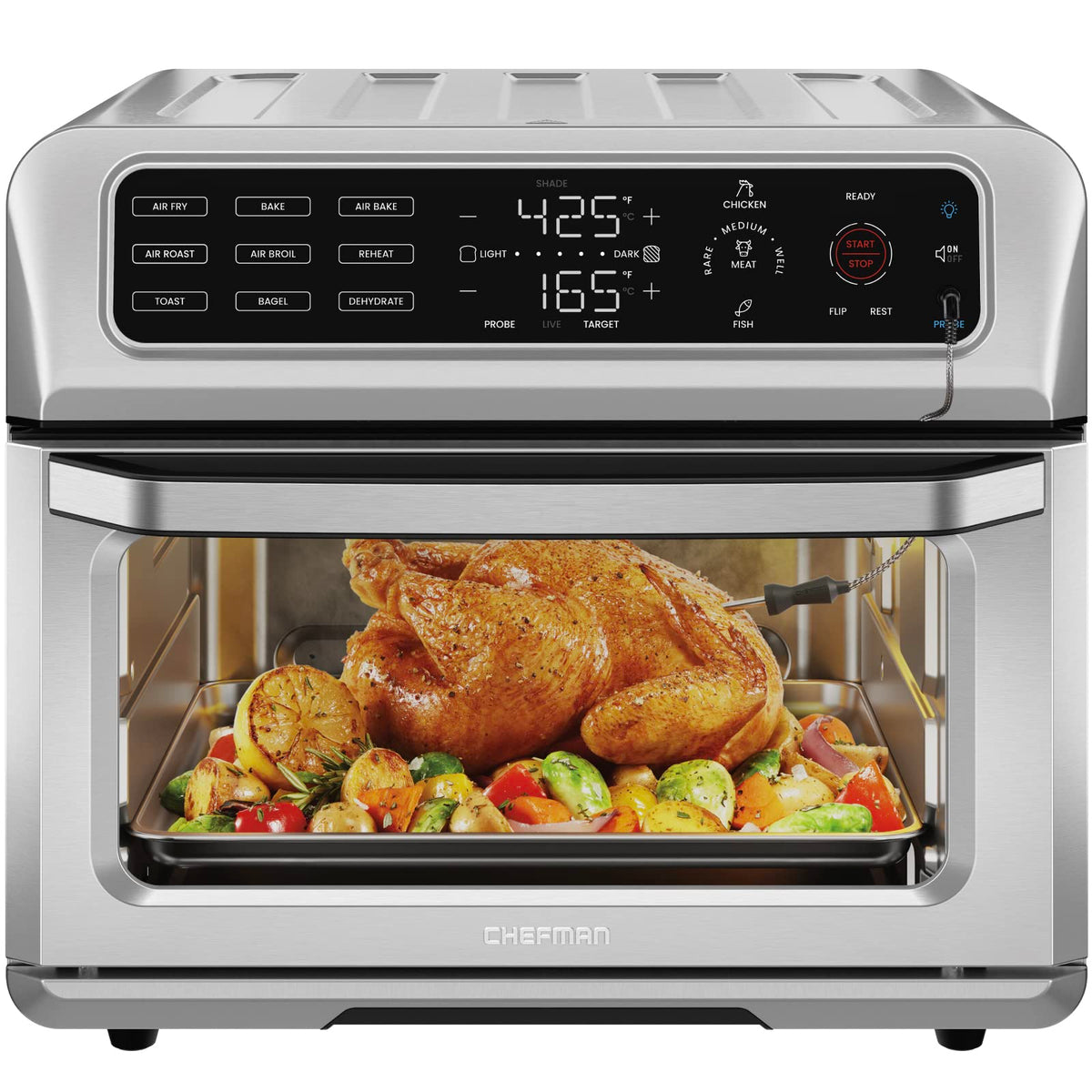 Chefman Air Fryer Toaster Oven Combo With Probe Thermometer, 12-In-1 Stainless Steel Convection Countertop, 10 Inch Pizza, 4 Sli
