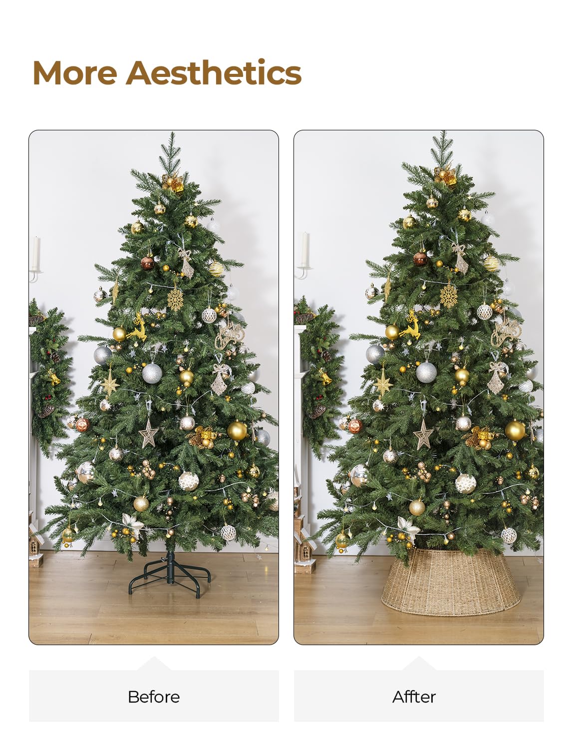 StorageWorks 22.5 Inch Christmas Tree Collar, 4-Piece Durable Christmas Tree Base Cover for Artificial Trees, Handcrafted Seagra