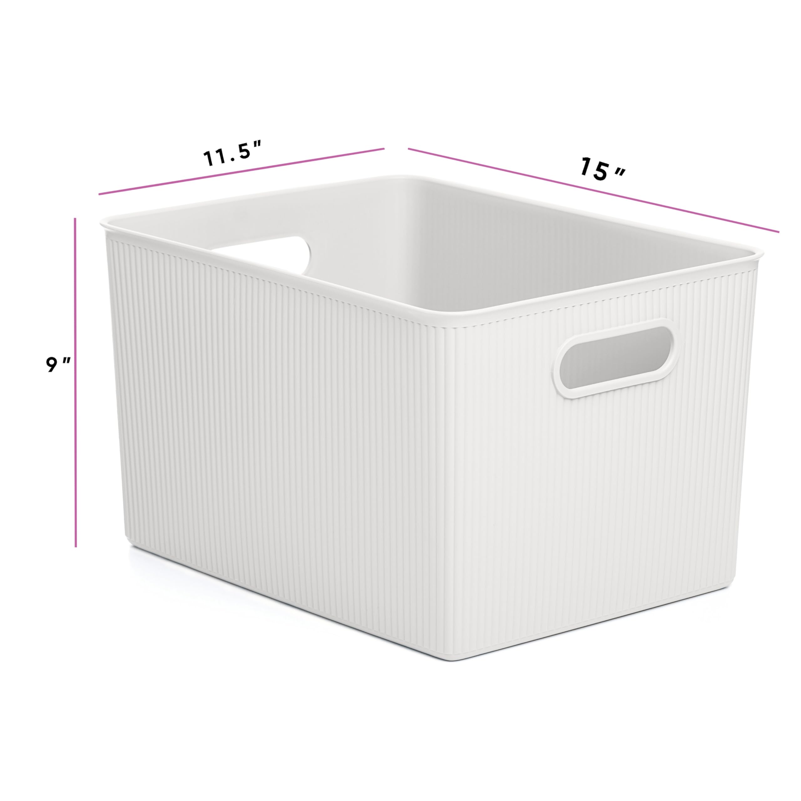 Superio Ribbed Collection - Decorative Plastic Open Home Storage Bins Organizer Baskets, X-Large Brown (1 Pack) Container Boxes
