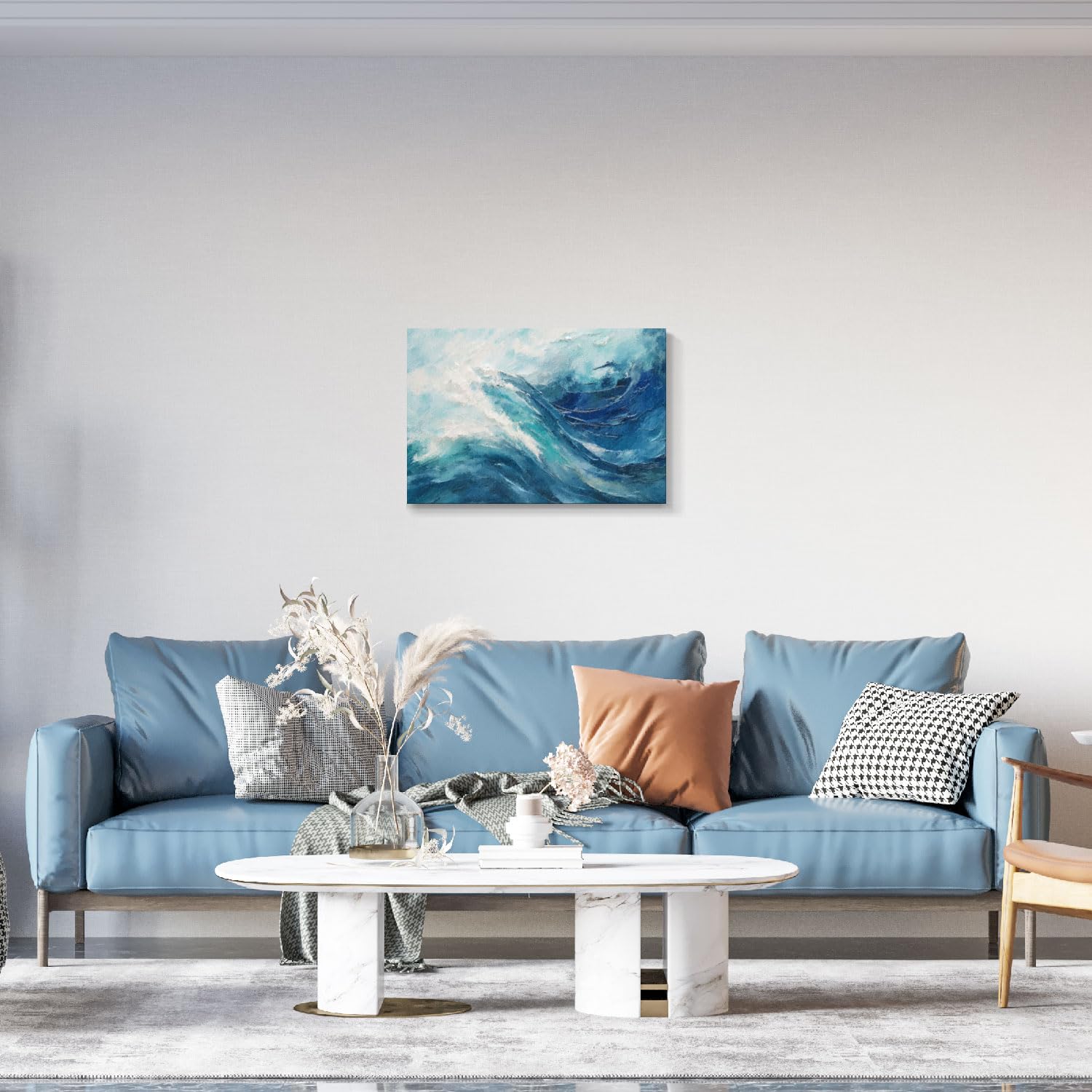 gaosoul Canvas Print Modern Abstract Ocean Paintings Blue and White Wall Art Poster or Living Room Bedroom Hallway Office Decoration 30x20in