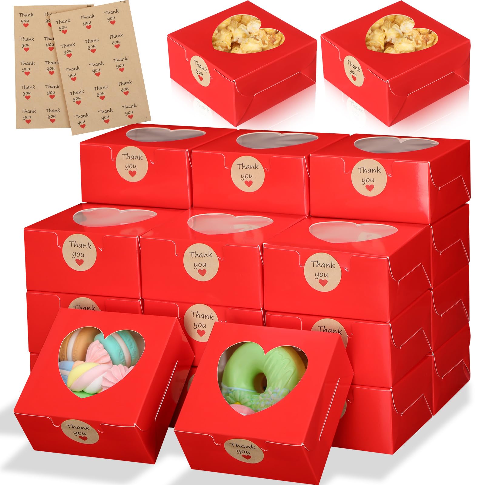 Janlaugh 25 Pcs Red Bakery Boxes for Women Mother with Window Heart Cupcake Treat Cookie Dessert Box Bulk Mom Gift for Chocolate