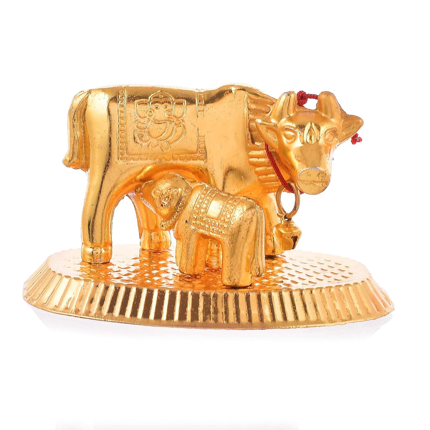 Haridwardivine Kamadhenu Cow With Lakshmi Ganesh/Satyakama Gaumata Idol With Lakshmi Ganesh- Golden (9Cm)