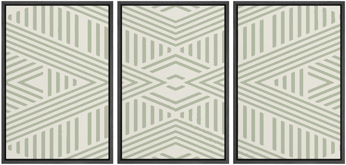 Idea4Wall Framed Wall Art Print Set Dark & Light Green Tribal Triangle Pattern Geometric Shapes Illustrations Modern Art Bohemia