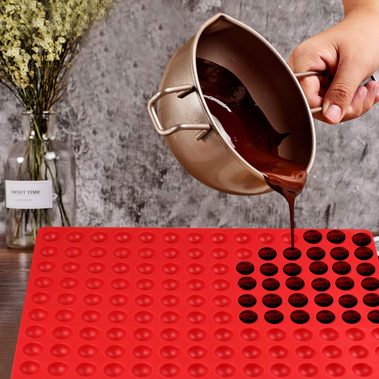 Palksky 140-Cavity Small Round Silicone Mold/Semicircle Chocolate Drops Mold/Dog Treats Pan/Semi Sphere Gummy Candy Molds For Ga