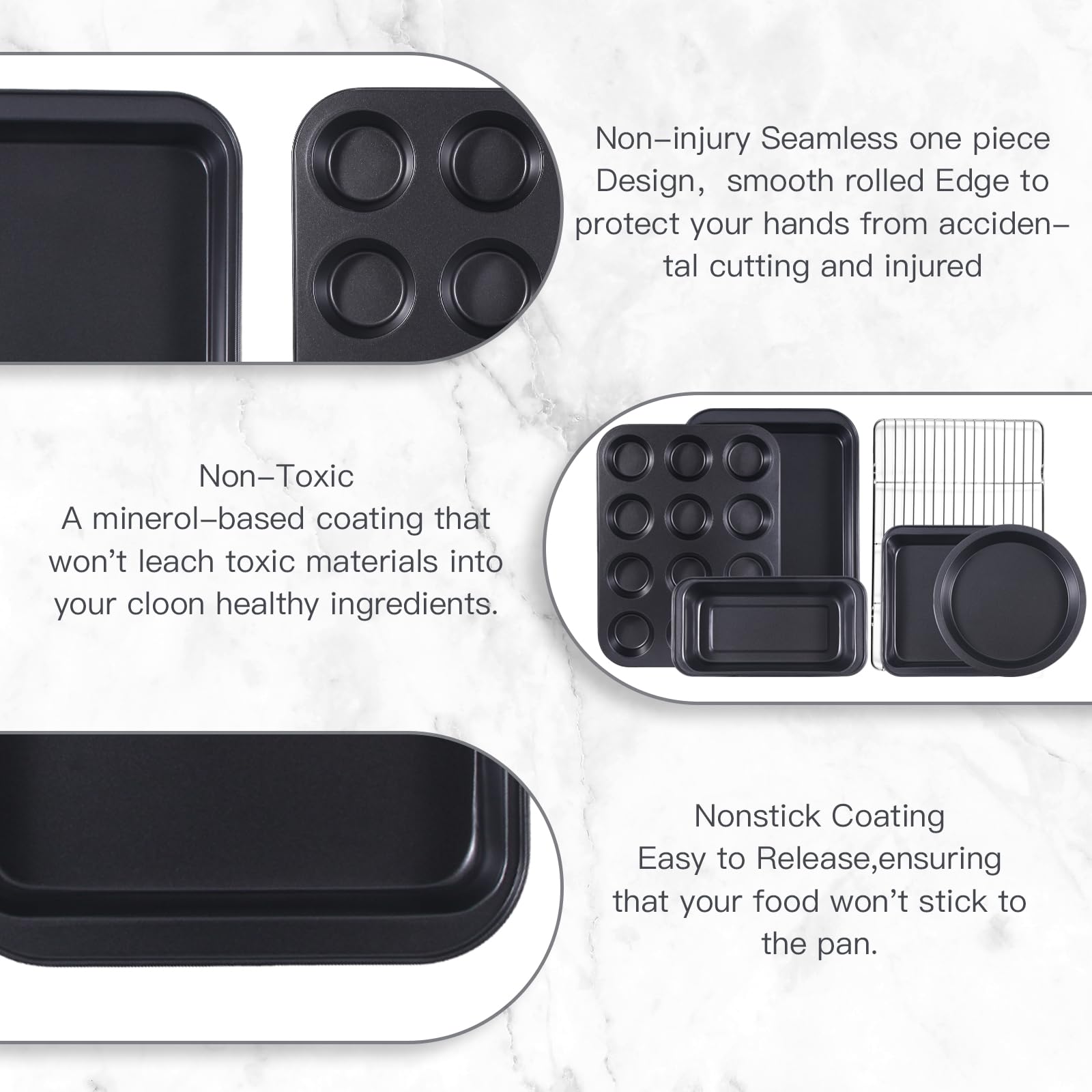 Baking Pans Nonstick Set, 6-Piece Nonstick Bakeware Set, Cake Pans Set With Cookie Sheets, Bakeware Fits For Nonstick Bread Baki