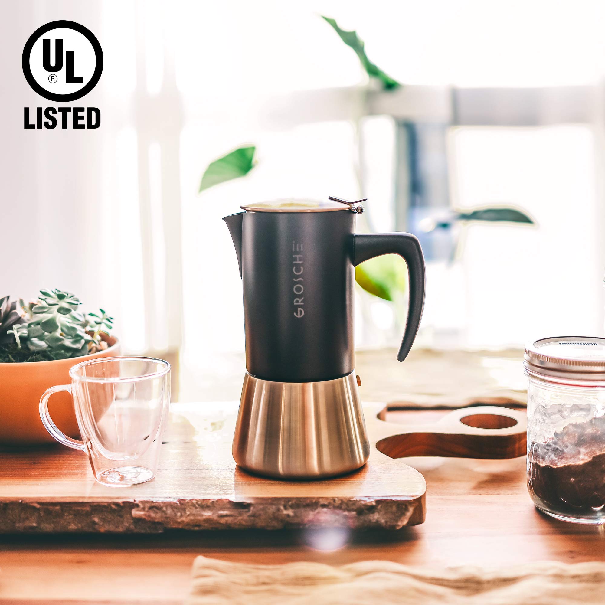 Grosche Milano Steel | 10 Espresso Cup | Stovetop Espresso Maker: Stainless Steel Moka Pot For Greca, Induction, Electric & Gas