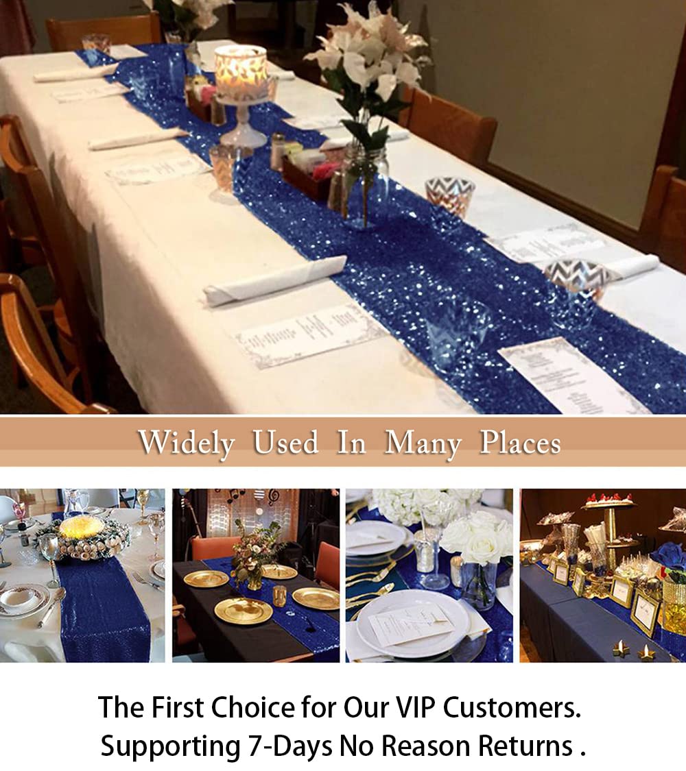 Shinybeauty 12'' X 108'' Sequined Table Runner- Navy Blue Table Runner Coffee Table Runner Linen Sparkle Table Runner For Party