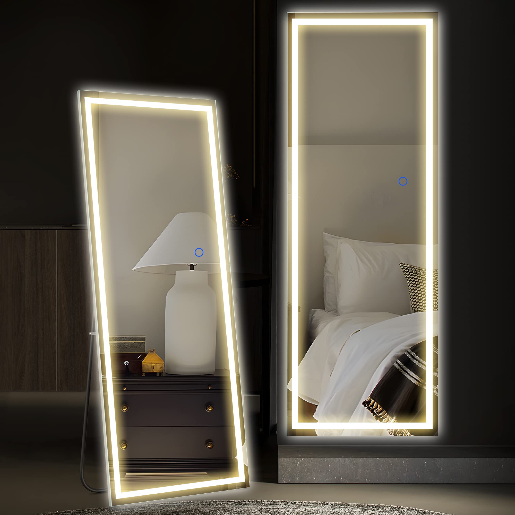 Neutype Led Mirror 63 ''X 16 '' Full Length Mirror With Led Lights Standing Mirror Large Rectangle Mirrors 3 Colors Dimmable Lig