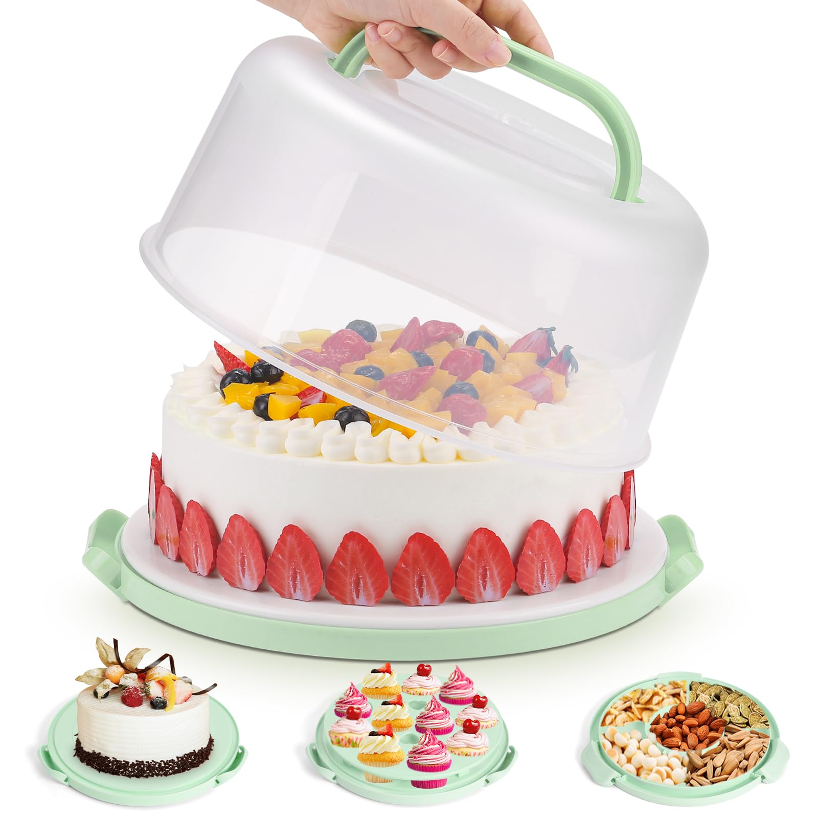 Cake Carrier with Lid and Handle, Cake Containers Cake Holder for 10 inch Cake with 2 Handles Cupcake Carrier - Plastic Cover Tw