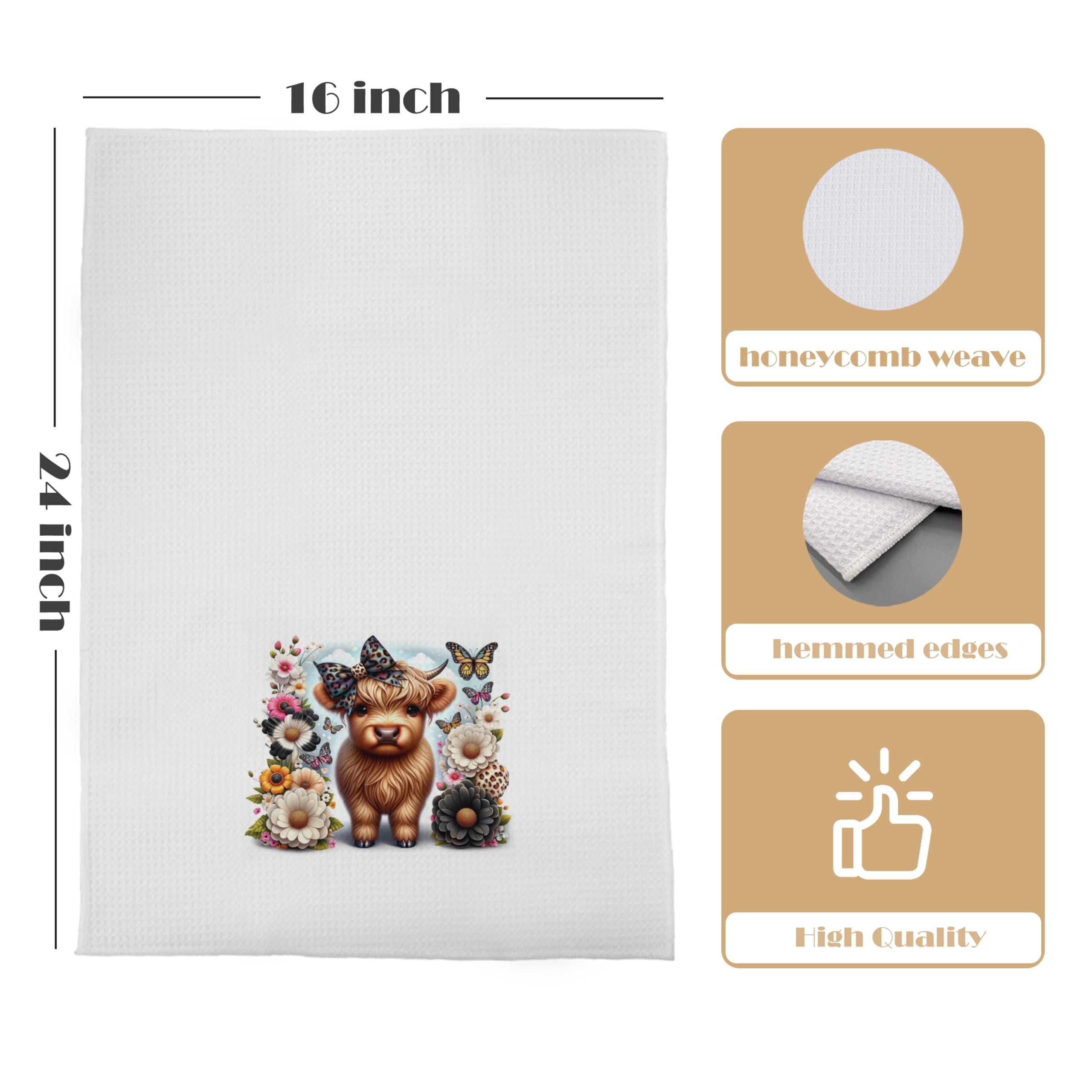 GCFET Coquette Bow Waffle Decorative Dish Towels - Highland Cow Gifts, Farmhouse Decorative Hand Towels, 16x24 Inch