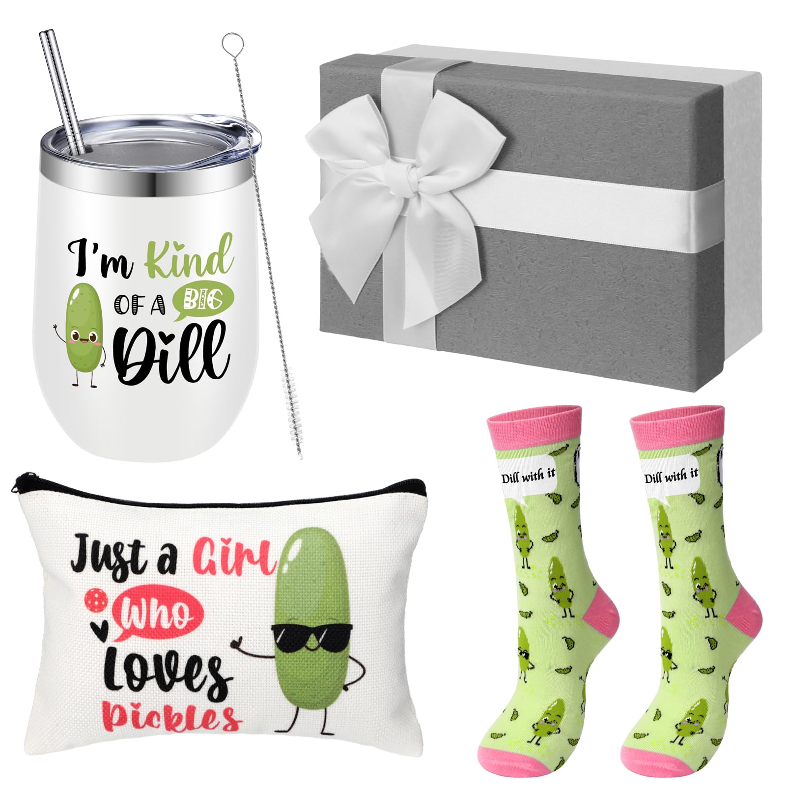 Soaoo Funny Pickle Teacher Gifts for Women Just a Girl Who Loves Pickle Gifts for Lovers Makeup Bag 12 oz Stainless Steel Tumble