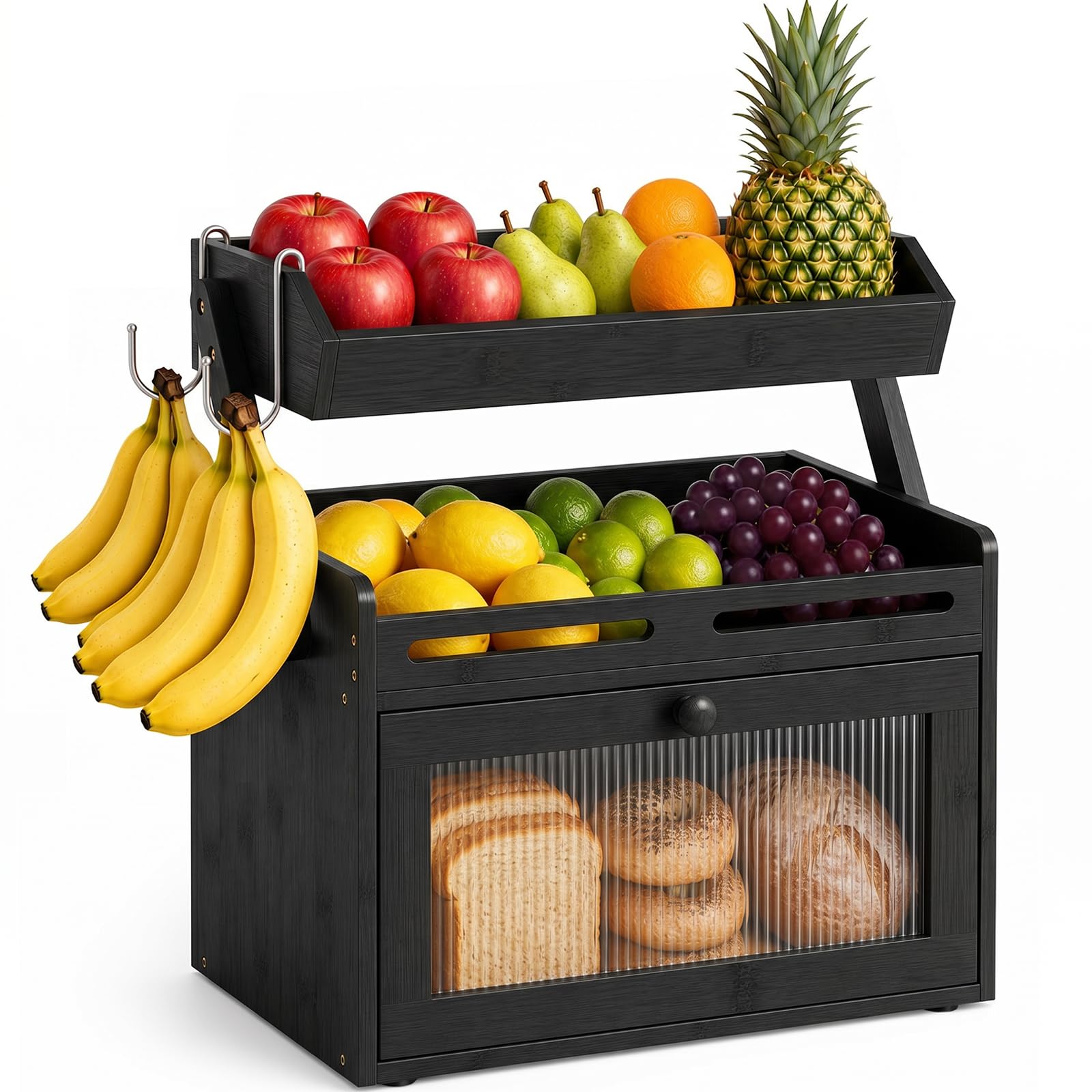 Bread Box for Kitchen Countertop, Bamboo Bread Storage with Fruit Basket